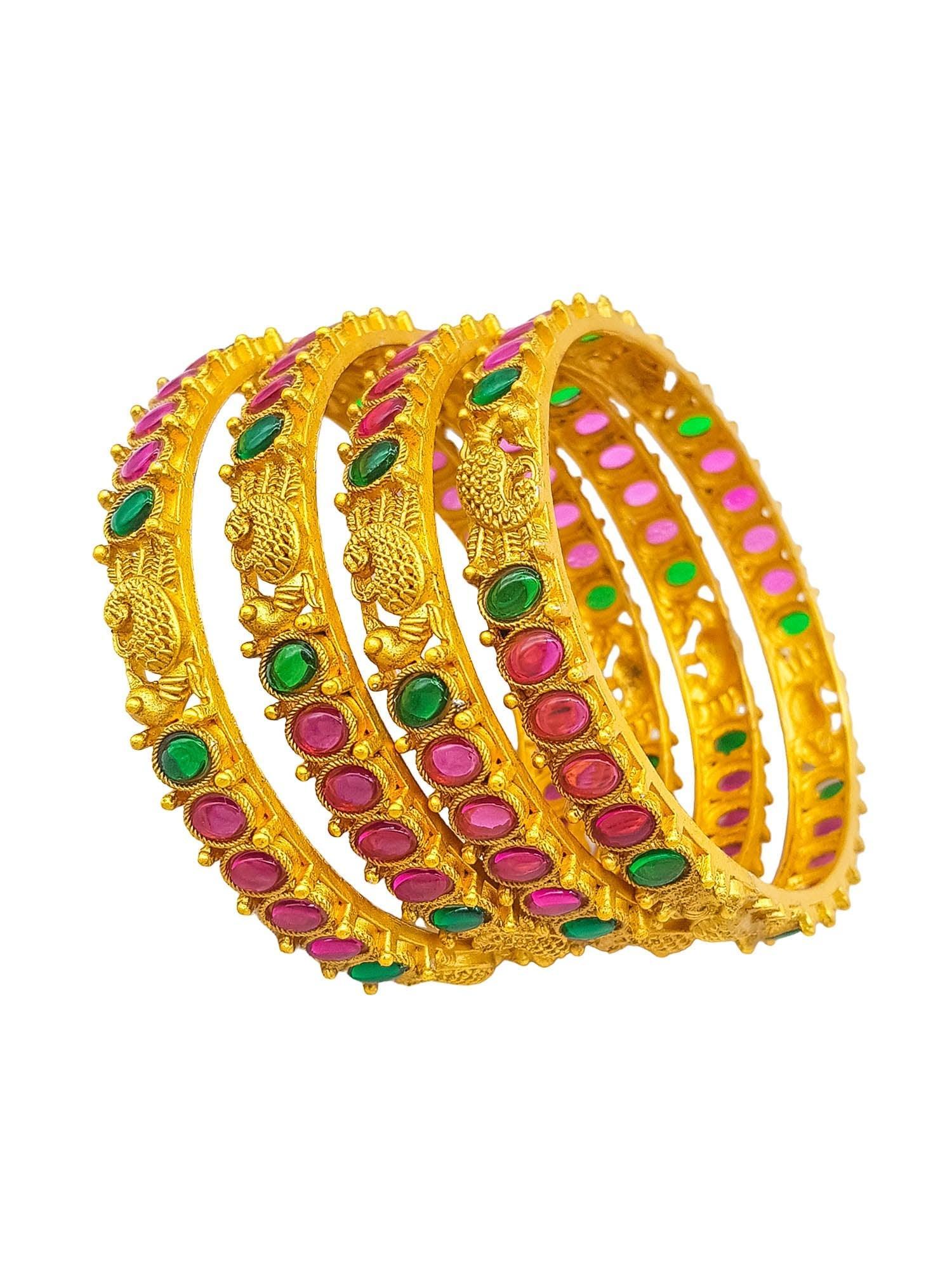 Gold Plated Antique finish Set of 4 Bangles - Griiham