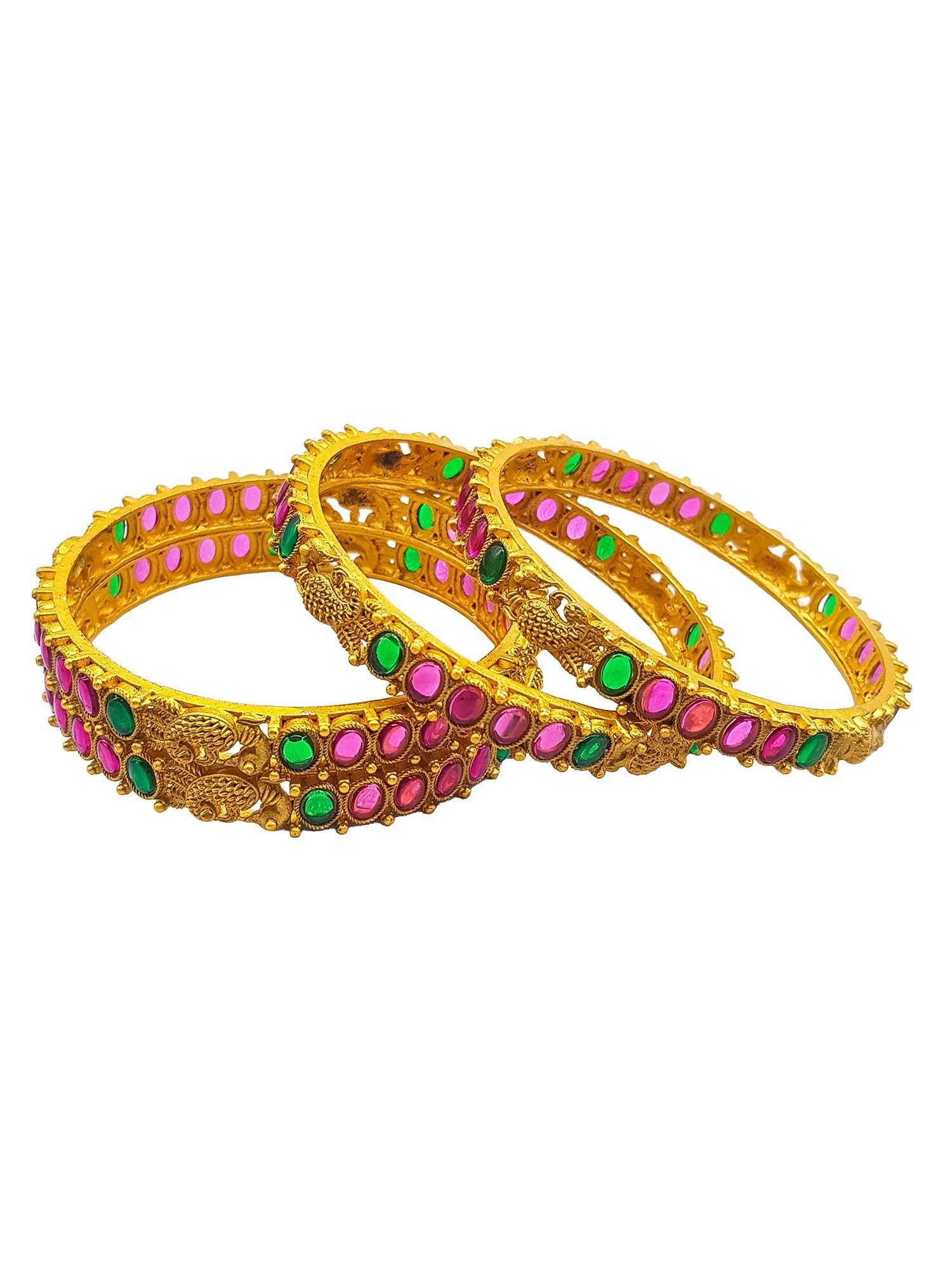 Gold Plated Antique finish Set of 4 Bangles - Griiham