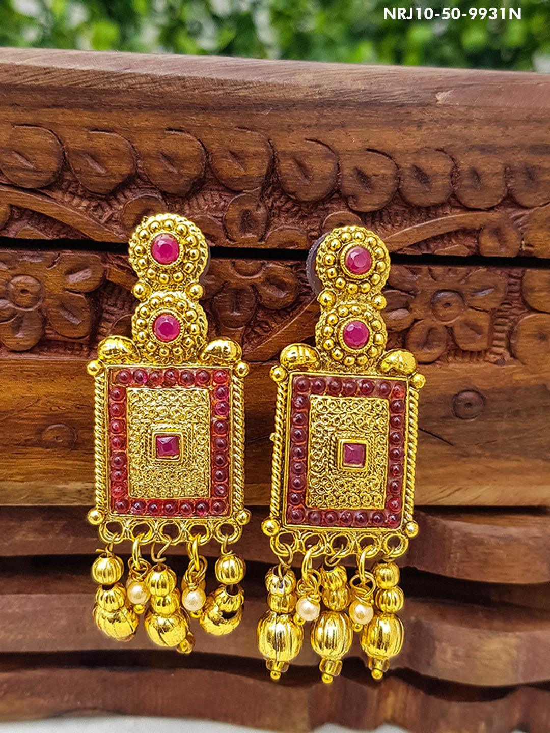 Gold Plated Artificial Stone Studded earrings / Jumki 9931N - Griiham