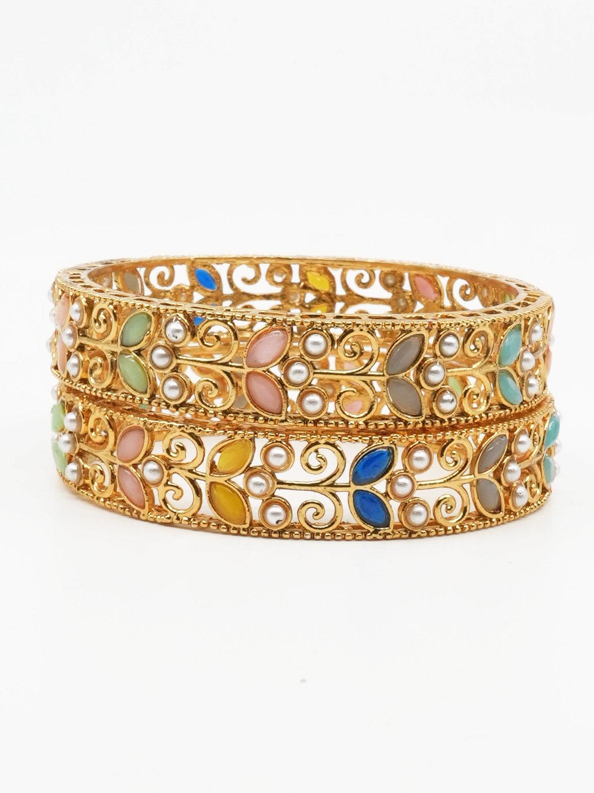 Gold Plated Bestseller Multicolour Set of 2 broad bangles 11516A - Griiham