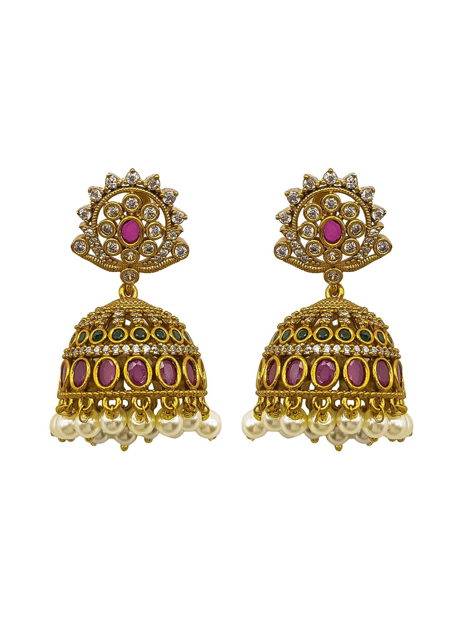Gold Plated CZ Jhumki earrings - Griiham