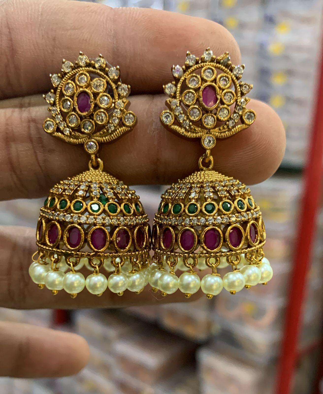 Gold Plated CZ Jhumki earrings