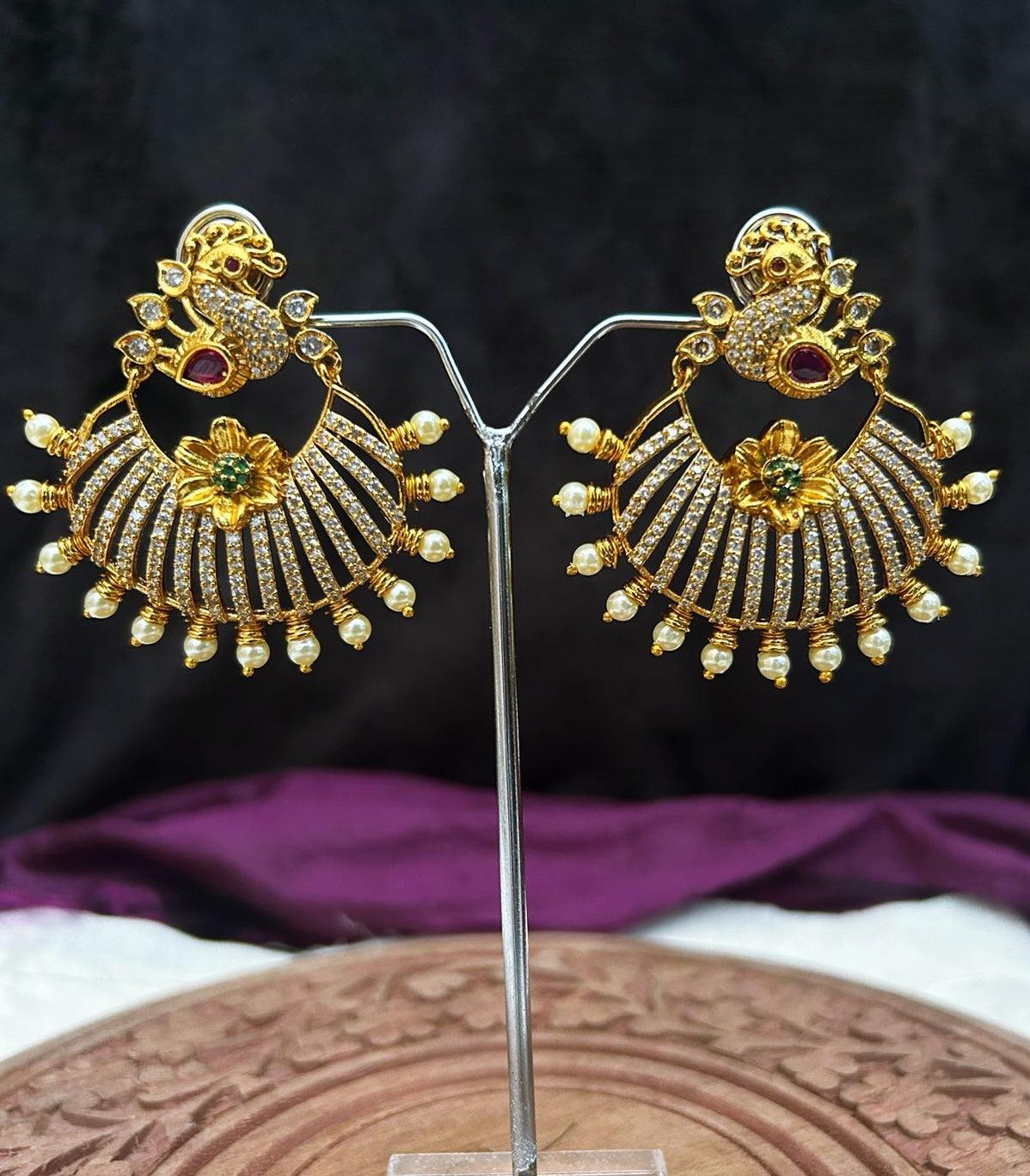 Gold Plated CZ Jhumki earrings - Griiham