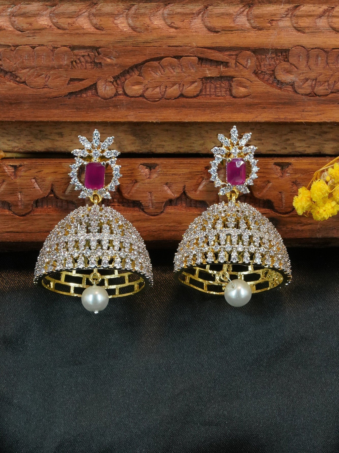 Gold Plated CZ Jhumki earrings