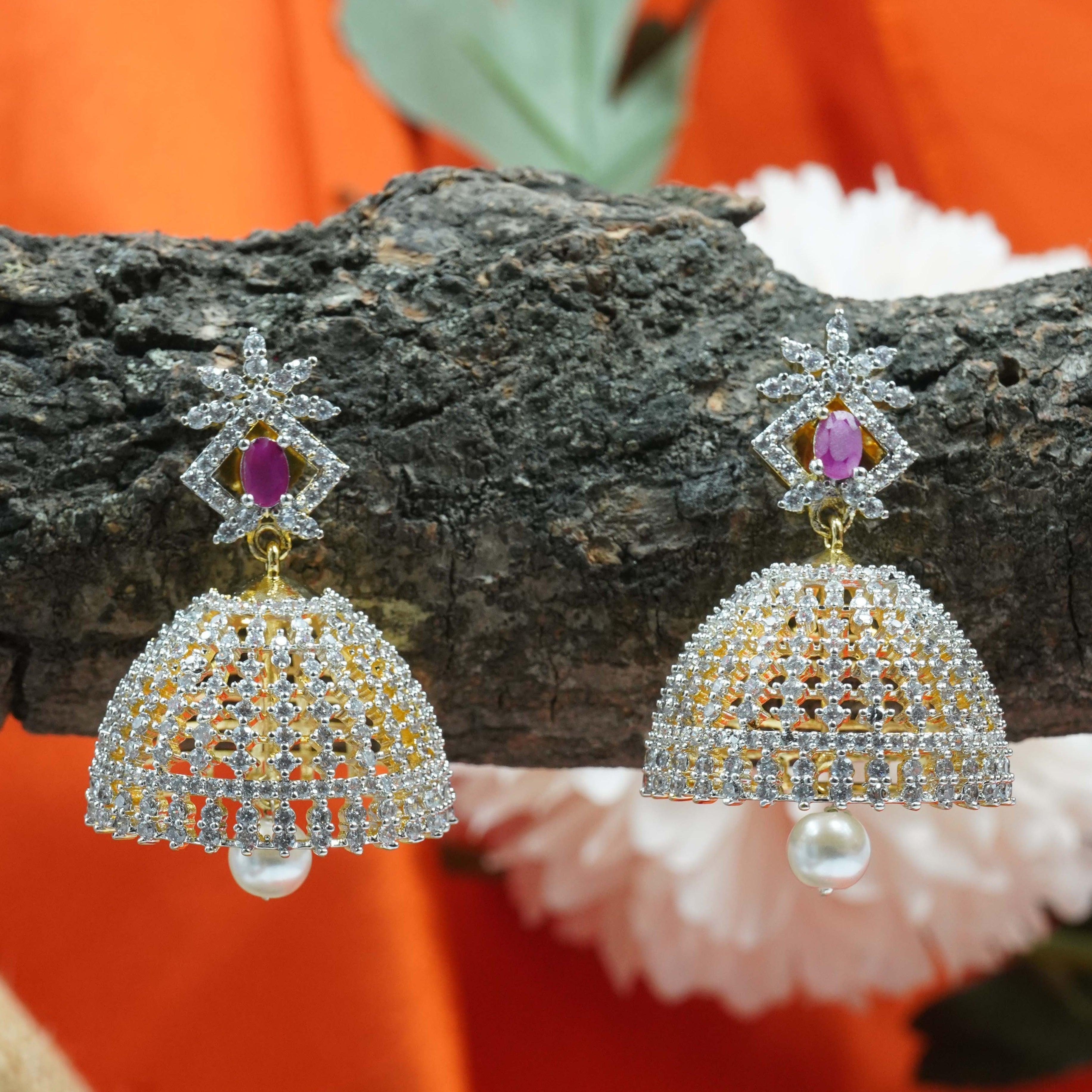 Gold Plated CZ Jhumki earrings - Griiham