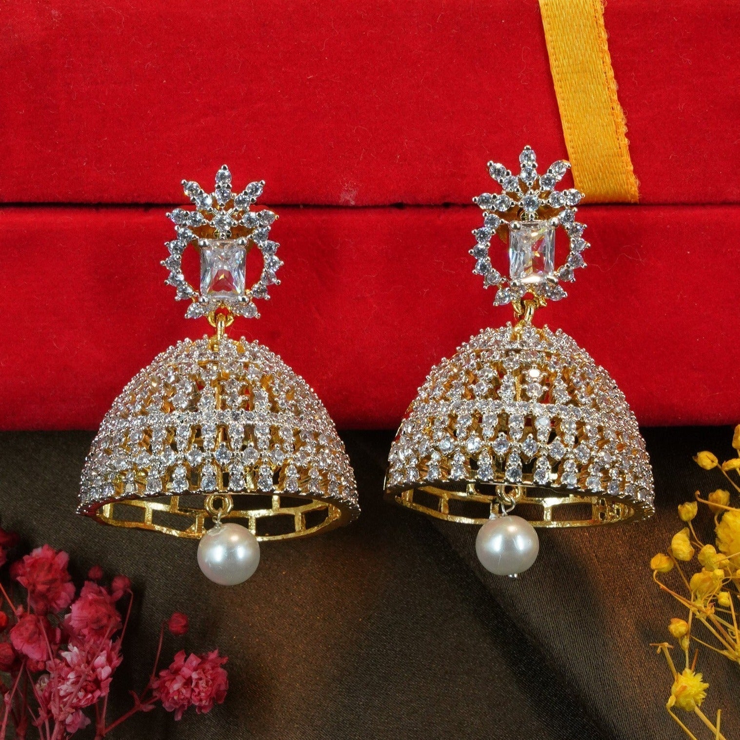 Gold Plated CZ Jhumki earrings