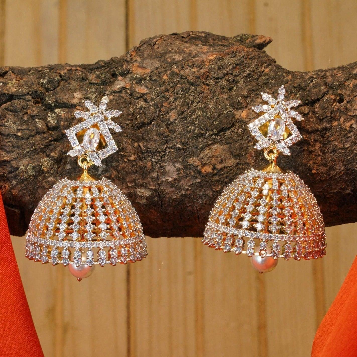 Gold Plated CZ Jhumki earrings - Griiham