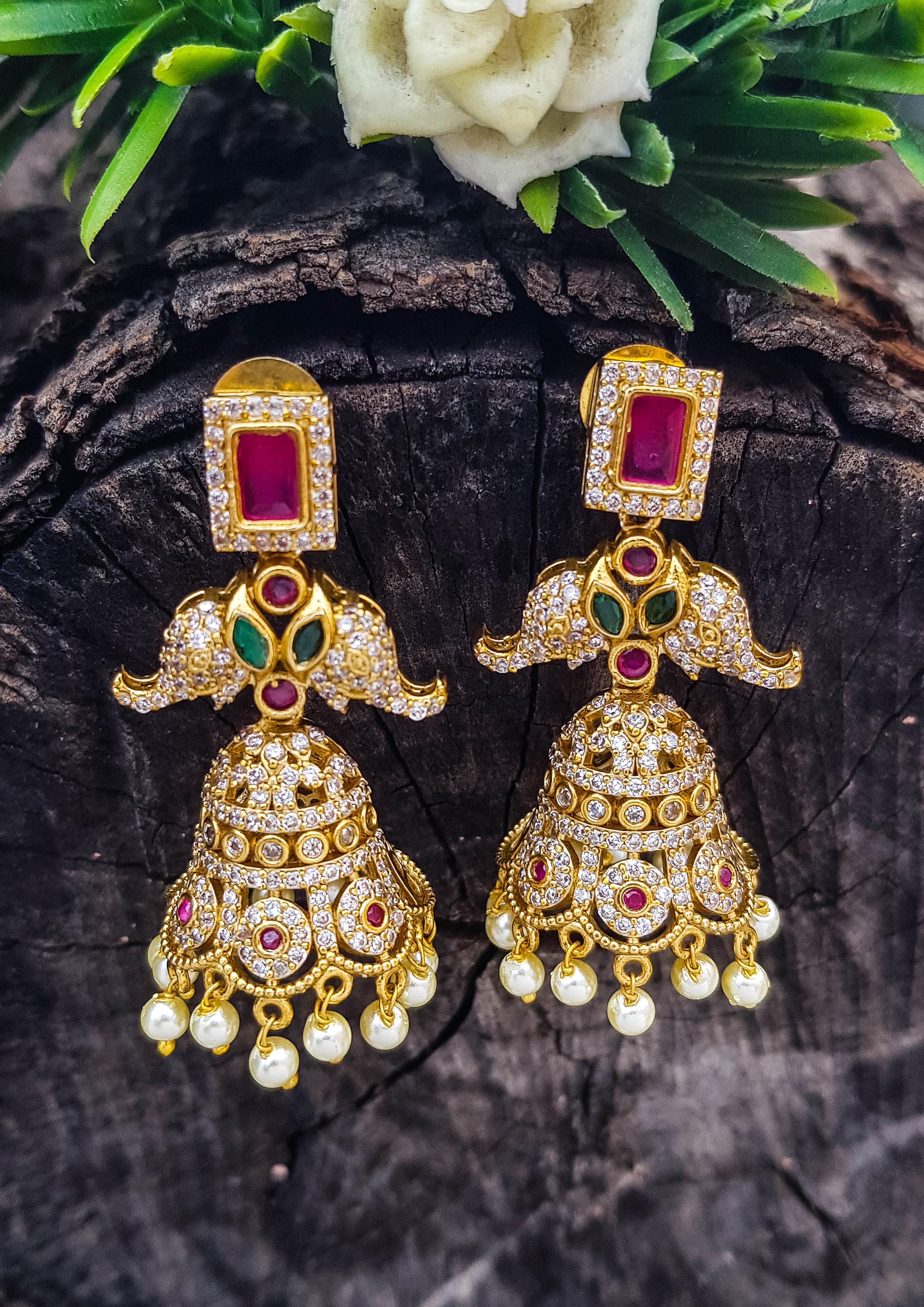 Gold Plated CZ Jhumki earrings - Griiham