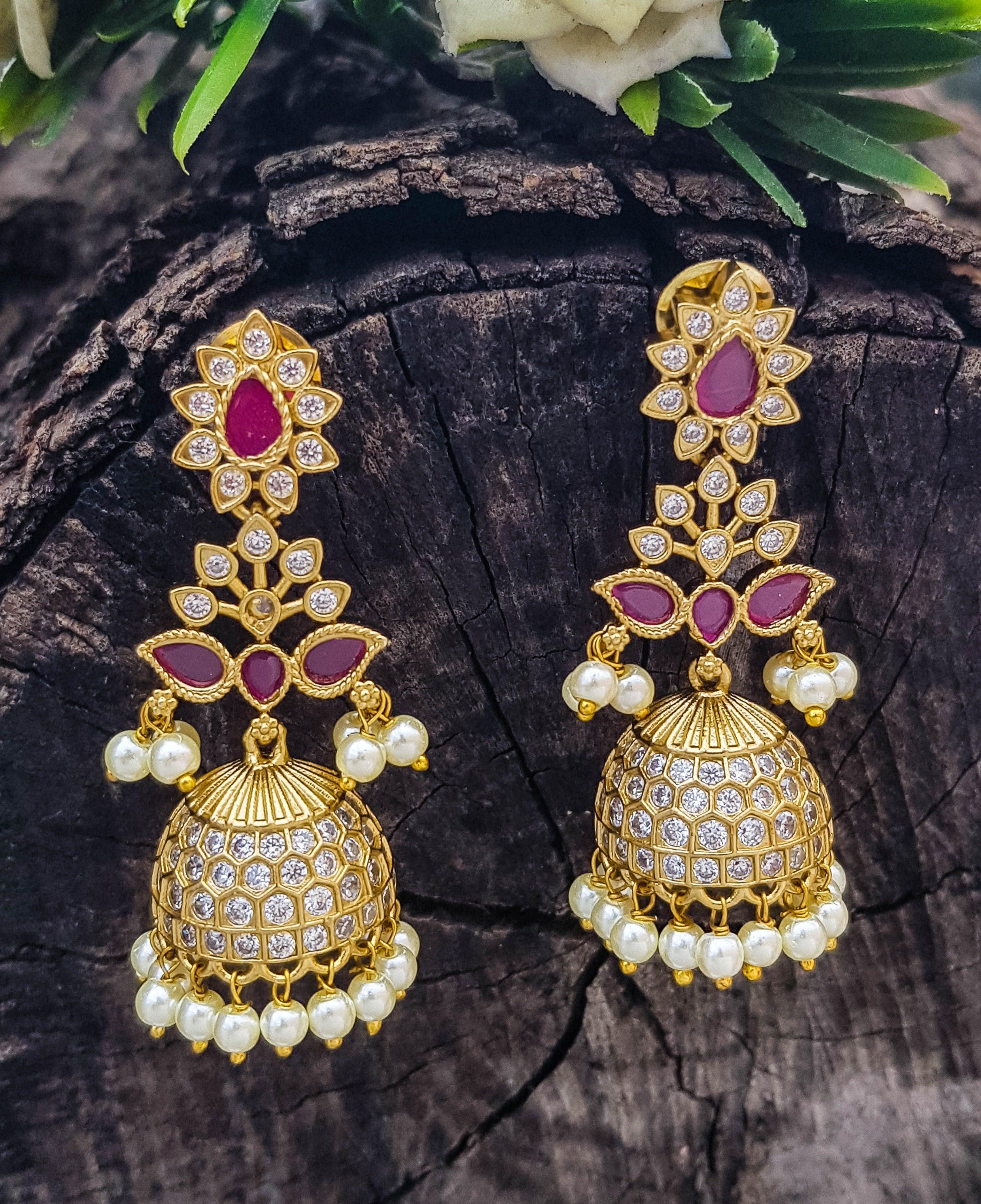 Gold Plated CZ Jhumki earrings - Griiham