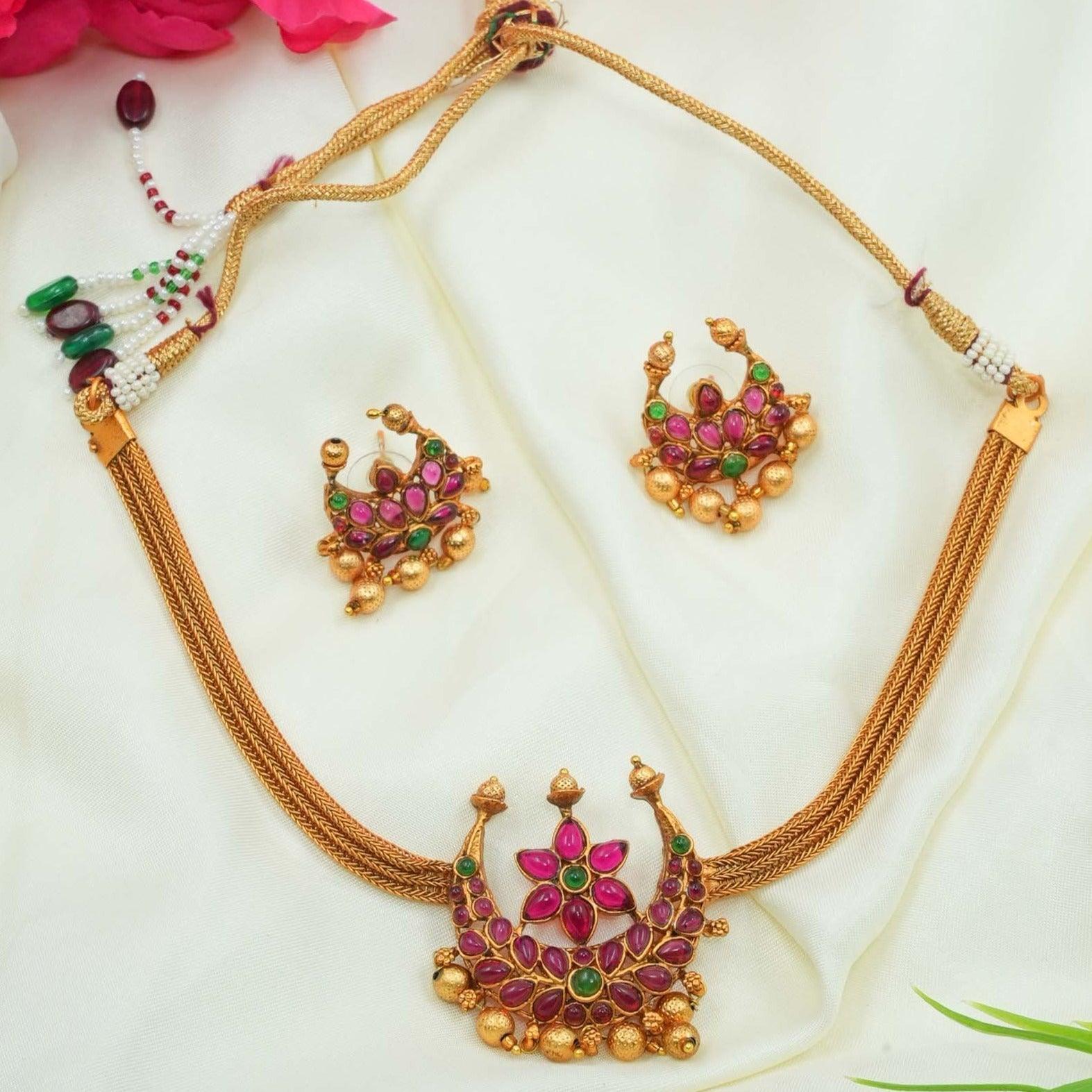 Gold Plated Chandbali design Cute Choker Set 9299N - Griiham