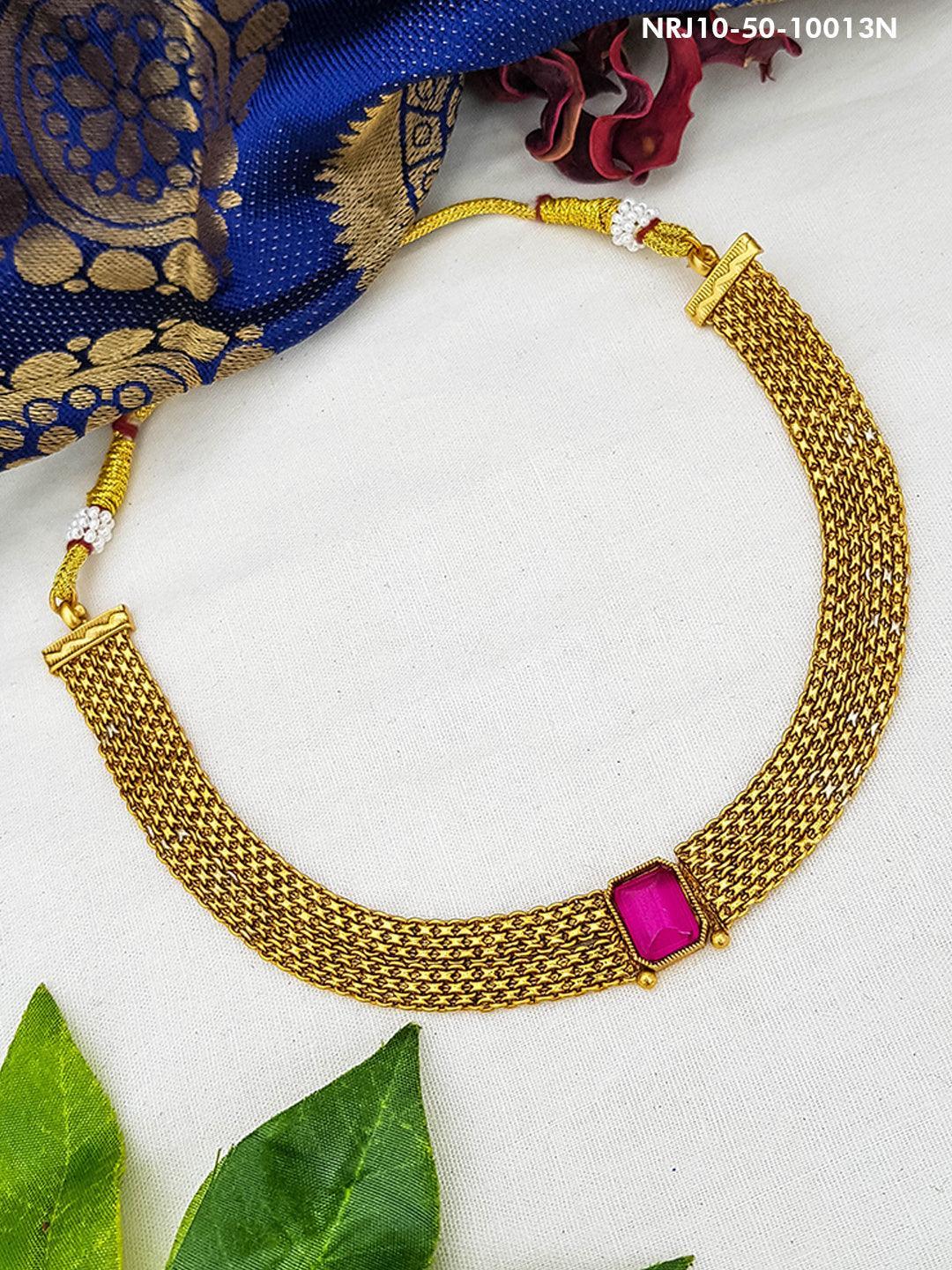 Gold Plated Chic Necklace with AD Stones 10013N - Griiham