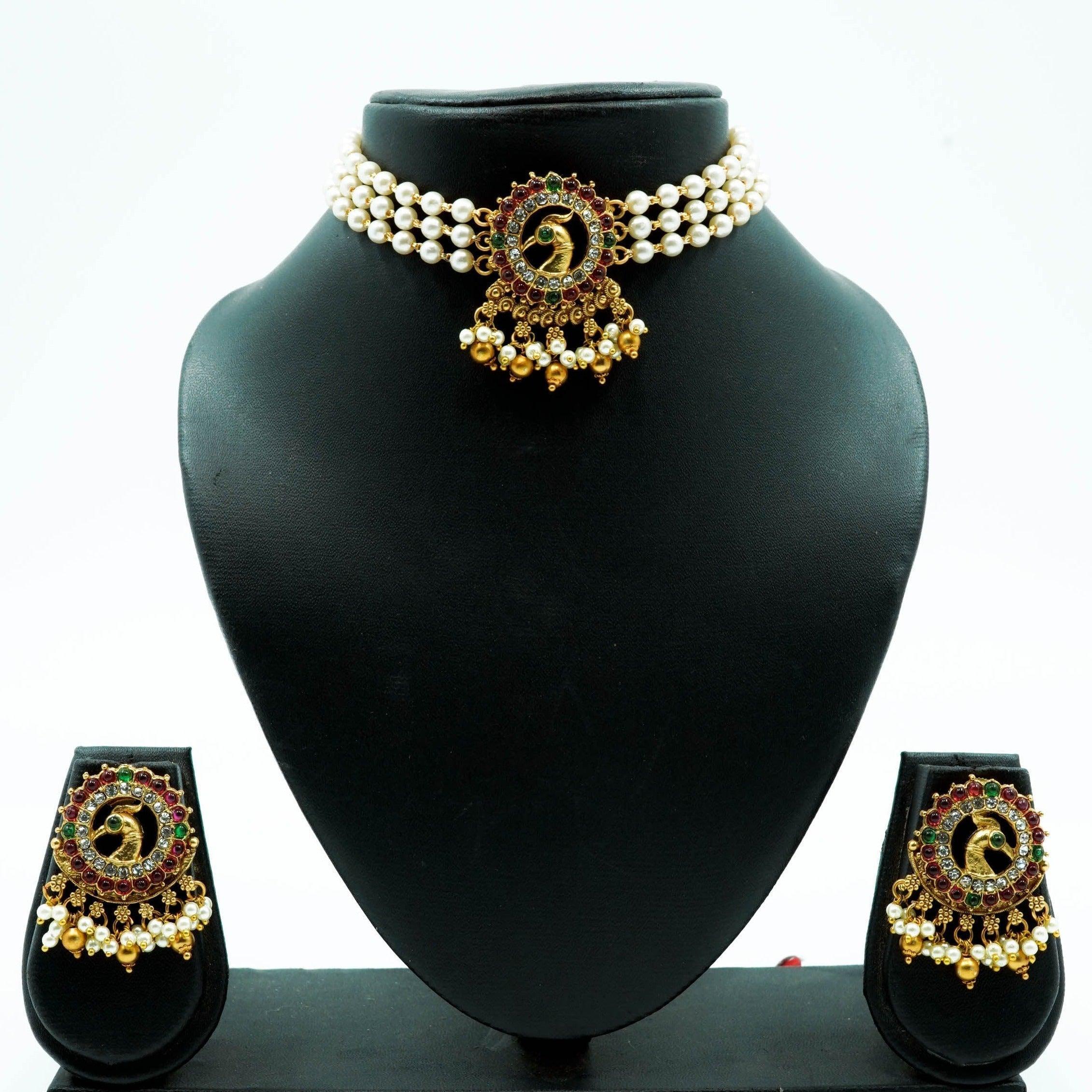 Gold Plated Choker set with Pearl/Gold strings 9537N - Griiham