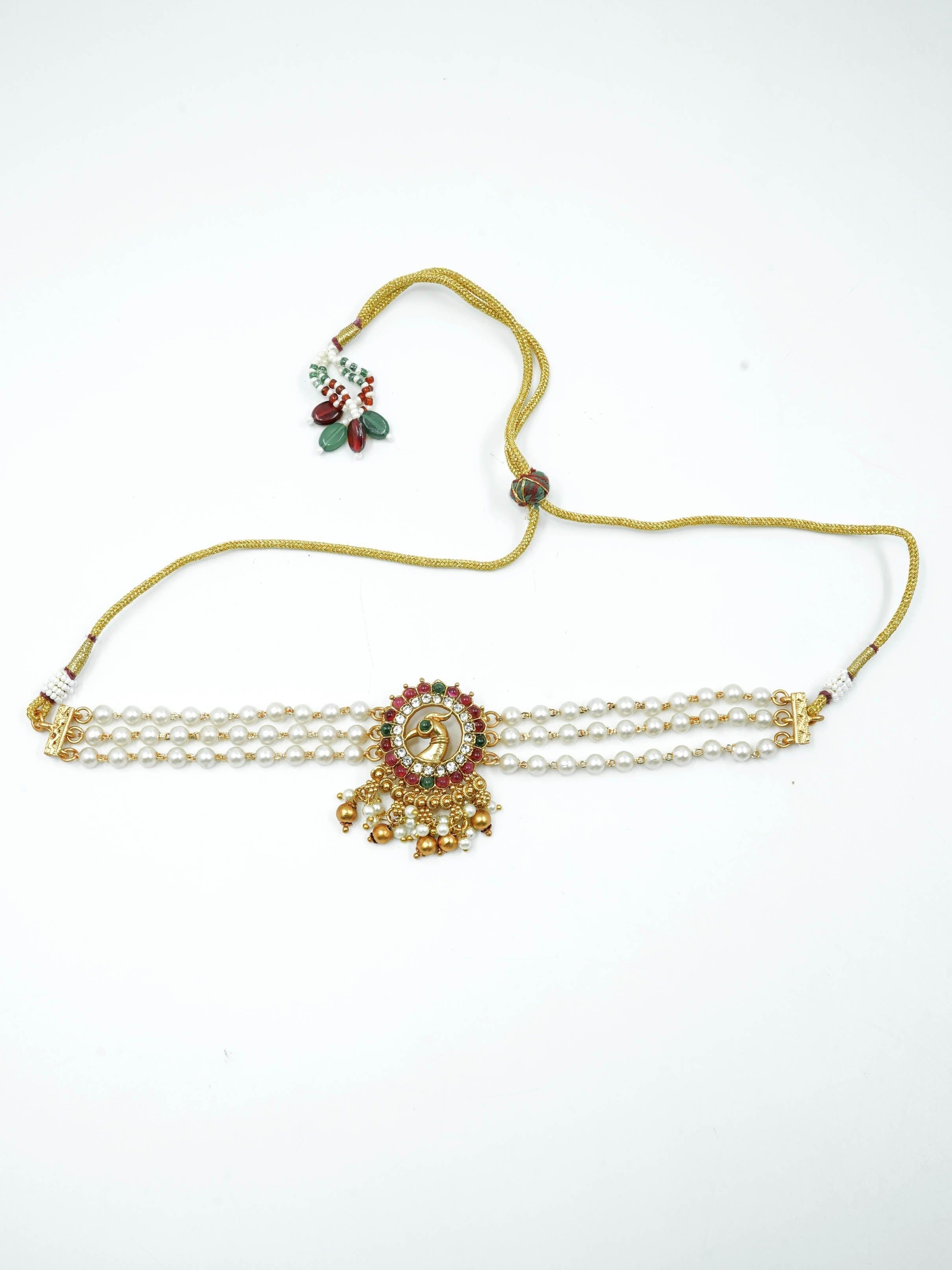 Gold Plated Choker set with Pearl/Gold strings 9537N - Griiham