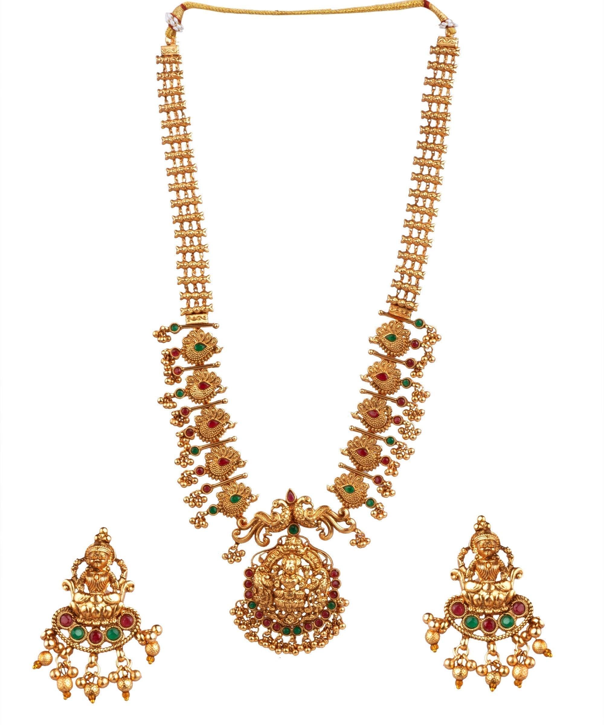 Gold Plated Classic Bridal Long Necklace Set Haram - Griiham
