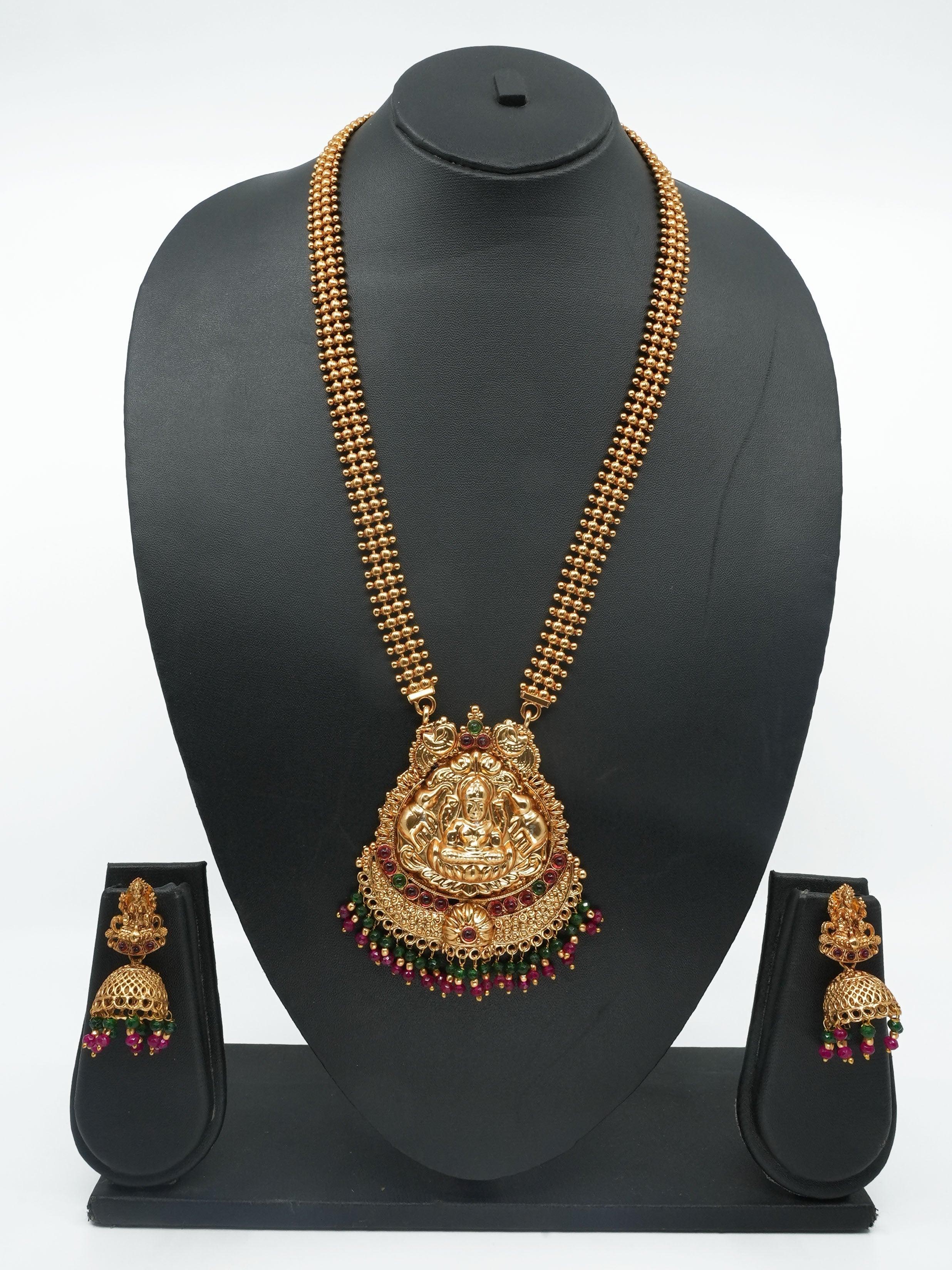 Gold Plated Classic Long Necklace Set Hara with Artificial Stones 11110N - Griiham