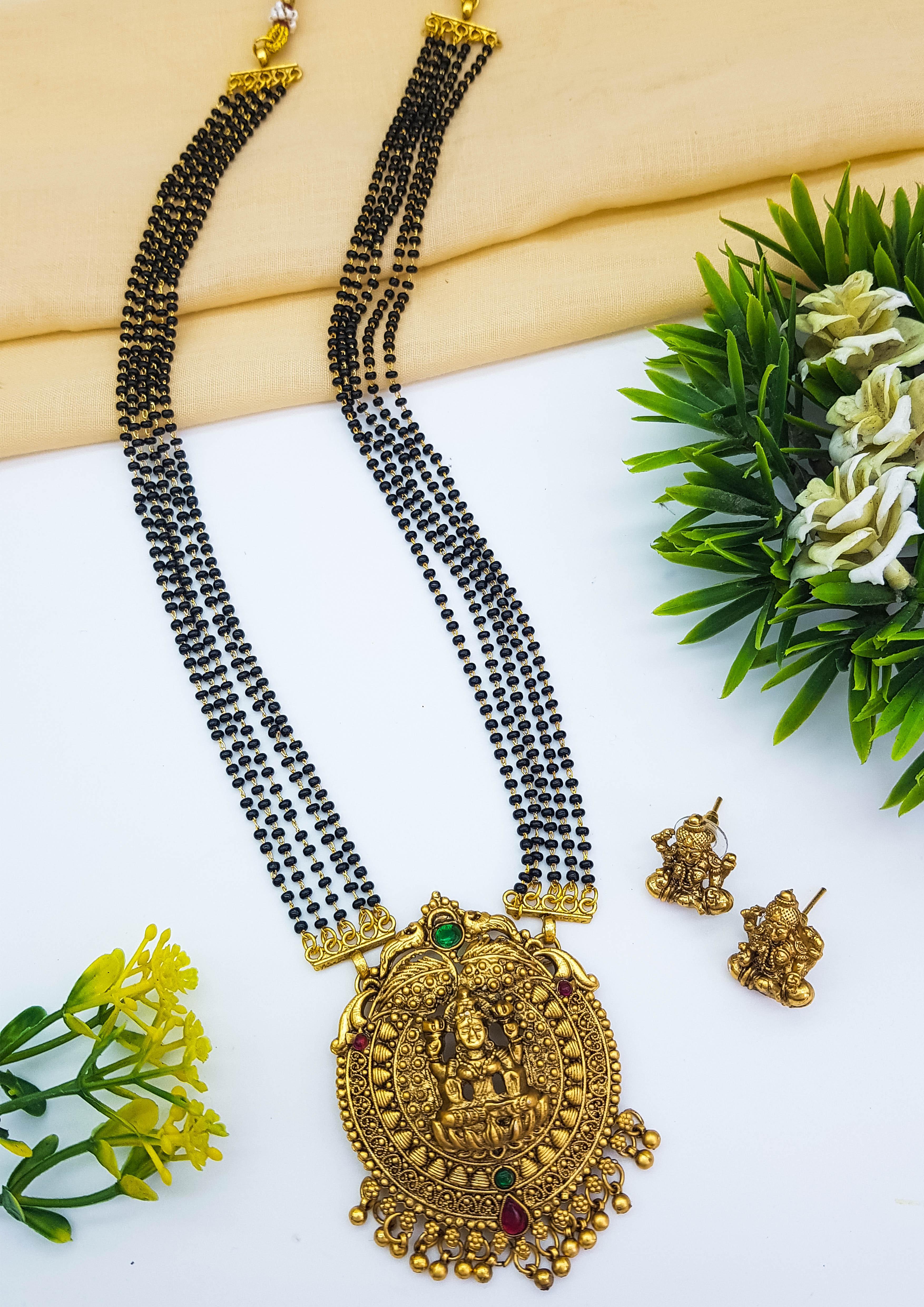 Gold Plated Classic Pendant design with Black crystal mala - Griiham