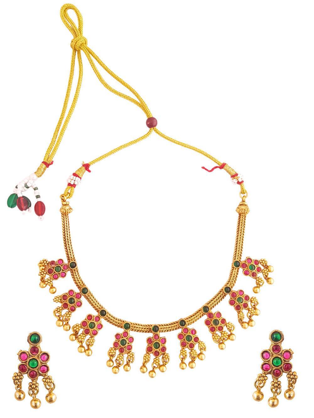 Gold Plated Cute Multi Colour Stone studded Necklace Set - Griiham