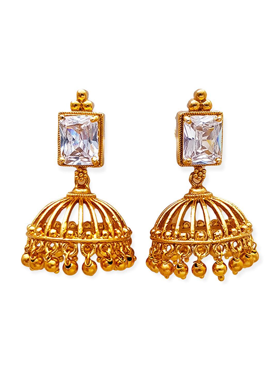 Premium gold Plated High quality zercon stones Jumkas 7641N-Jhumkas & Earrings-Griiham-Pink-Griiham