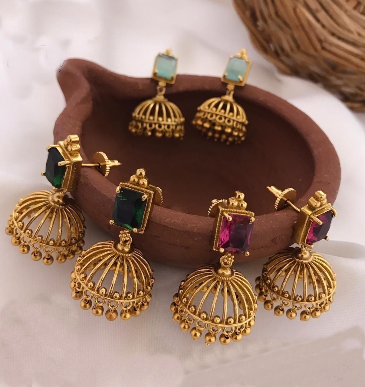 Gold Plated Cz Studded Jhumka Earrings