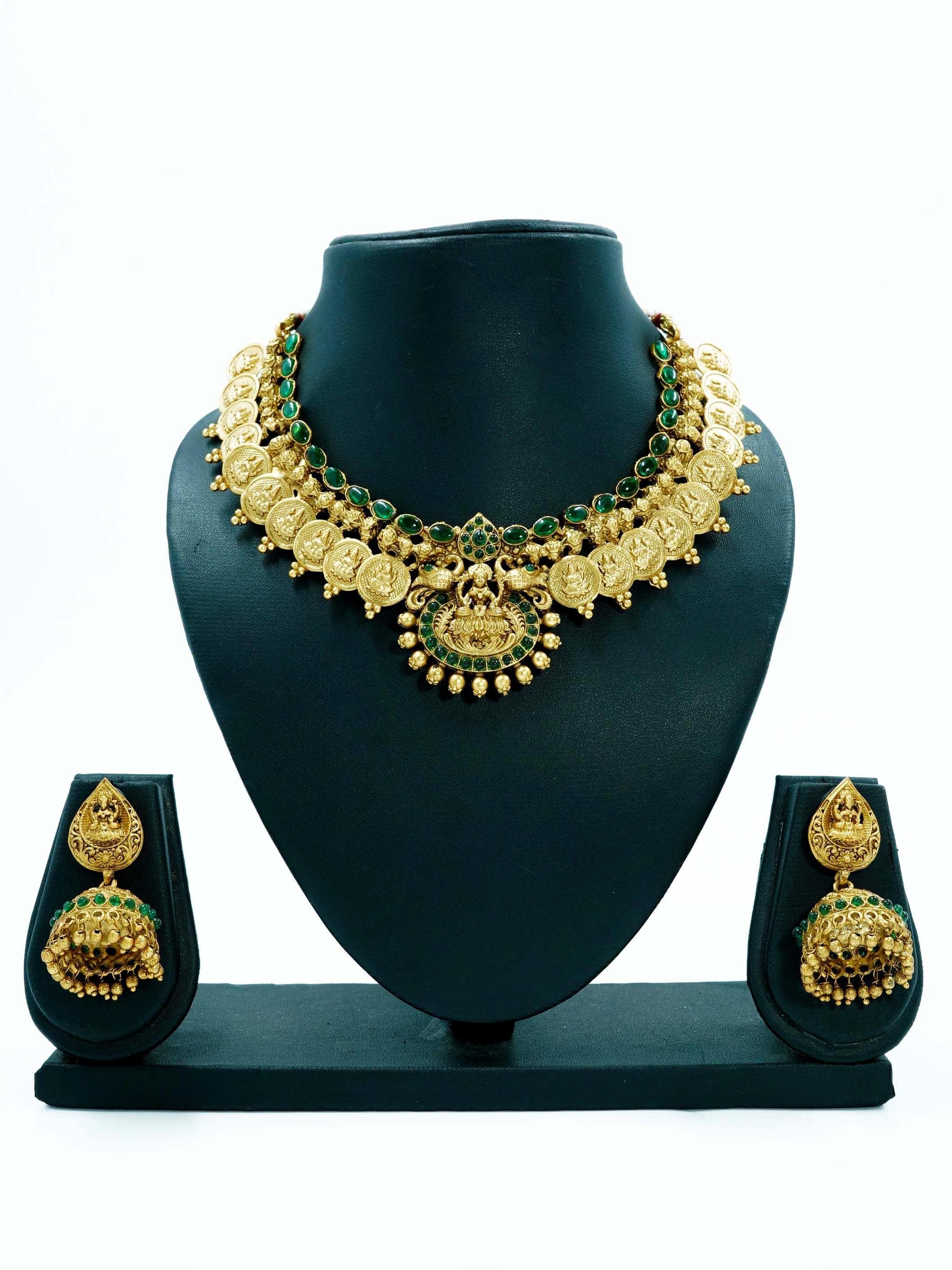 Gold Plated Designer Necklace With Laxmi with diff Colours 8867N - Griiham