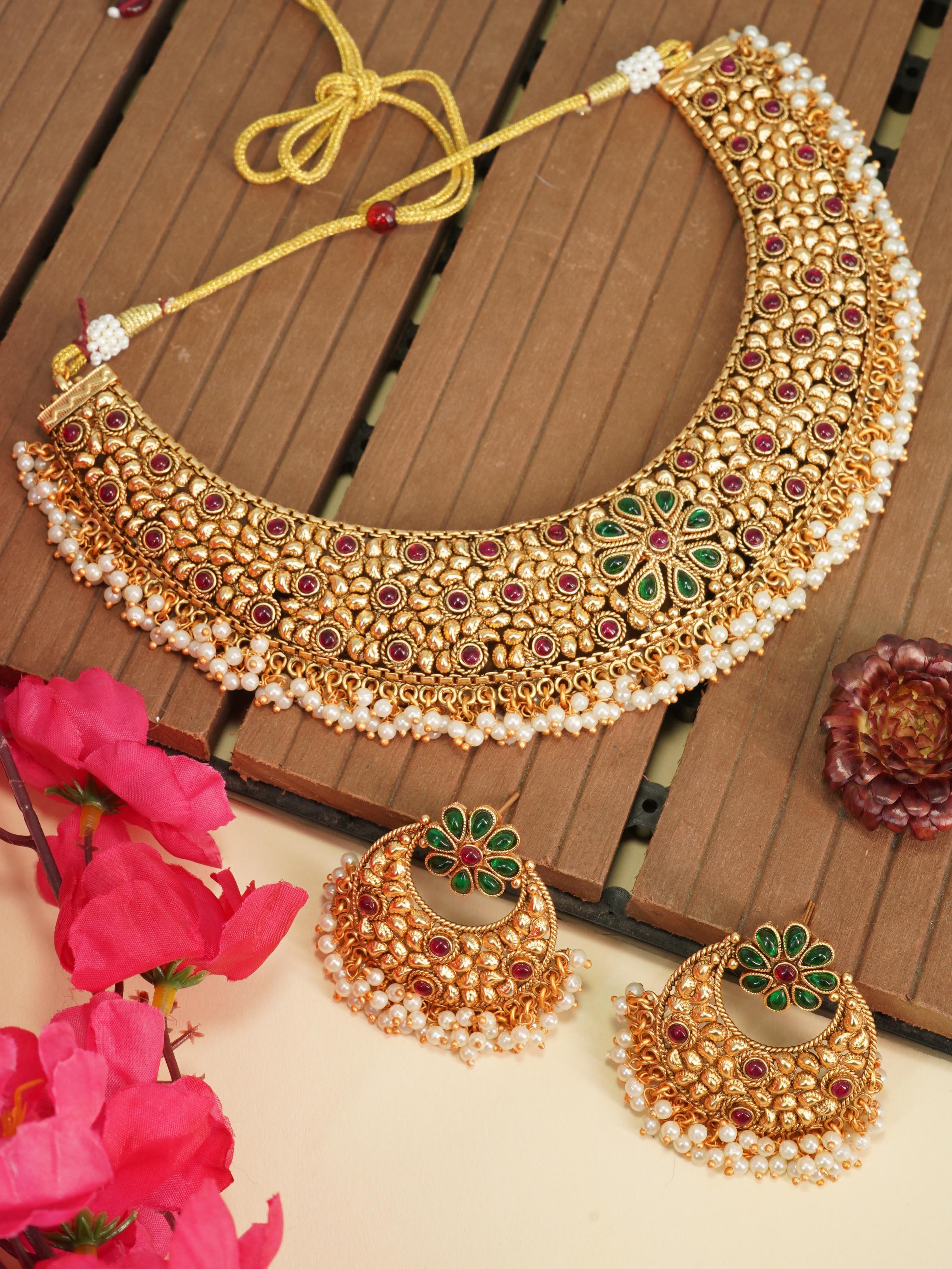 Gold Plated Designer Necklace with diff Colours 8874N - Griiham