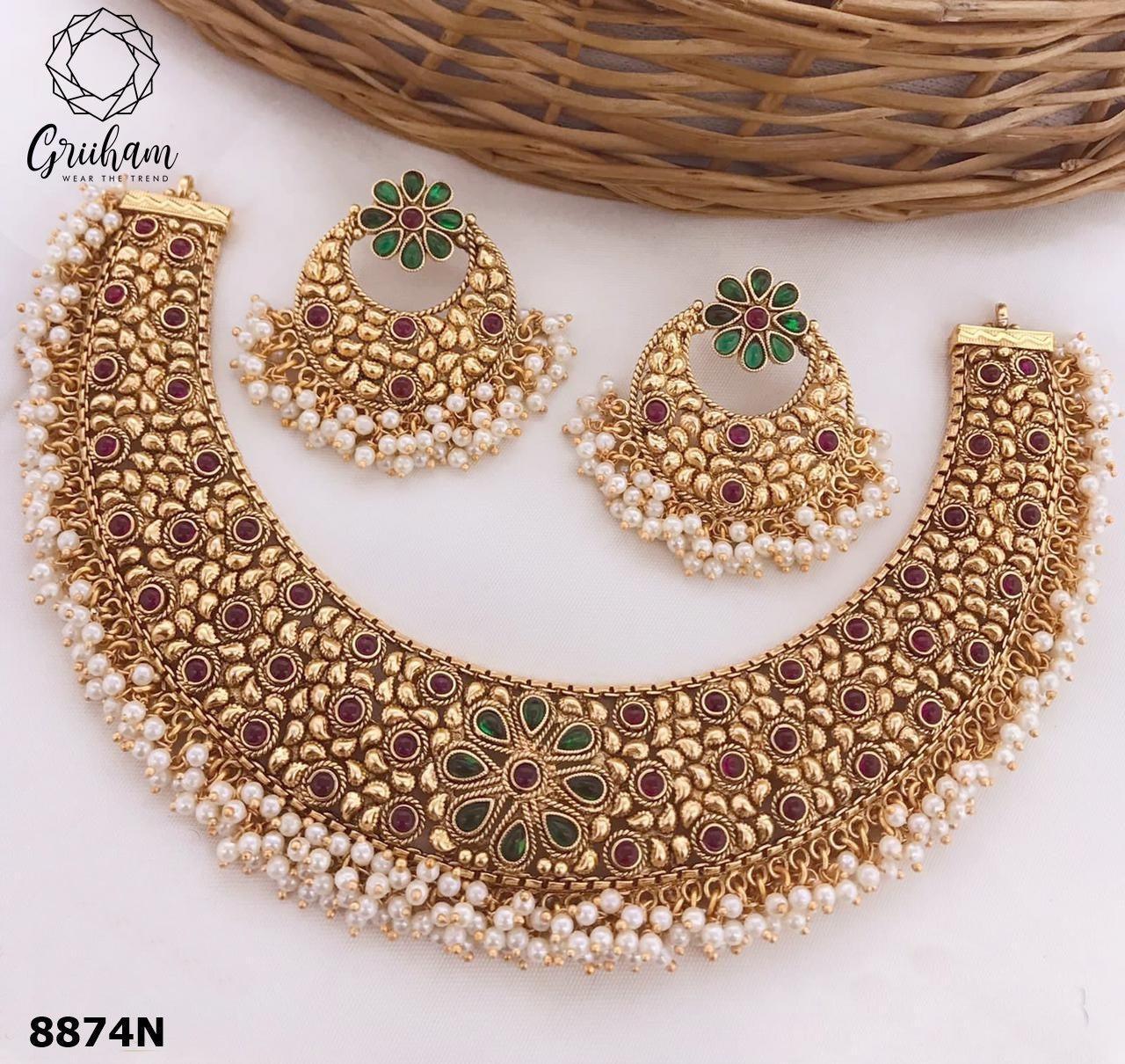 Gold Plated Designer Necklace with diff Colours 8874N-Necklace Set-Griiham-Multicolor-Griiham