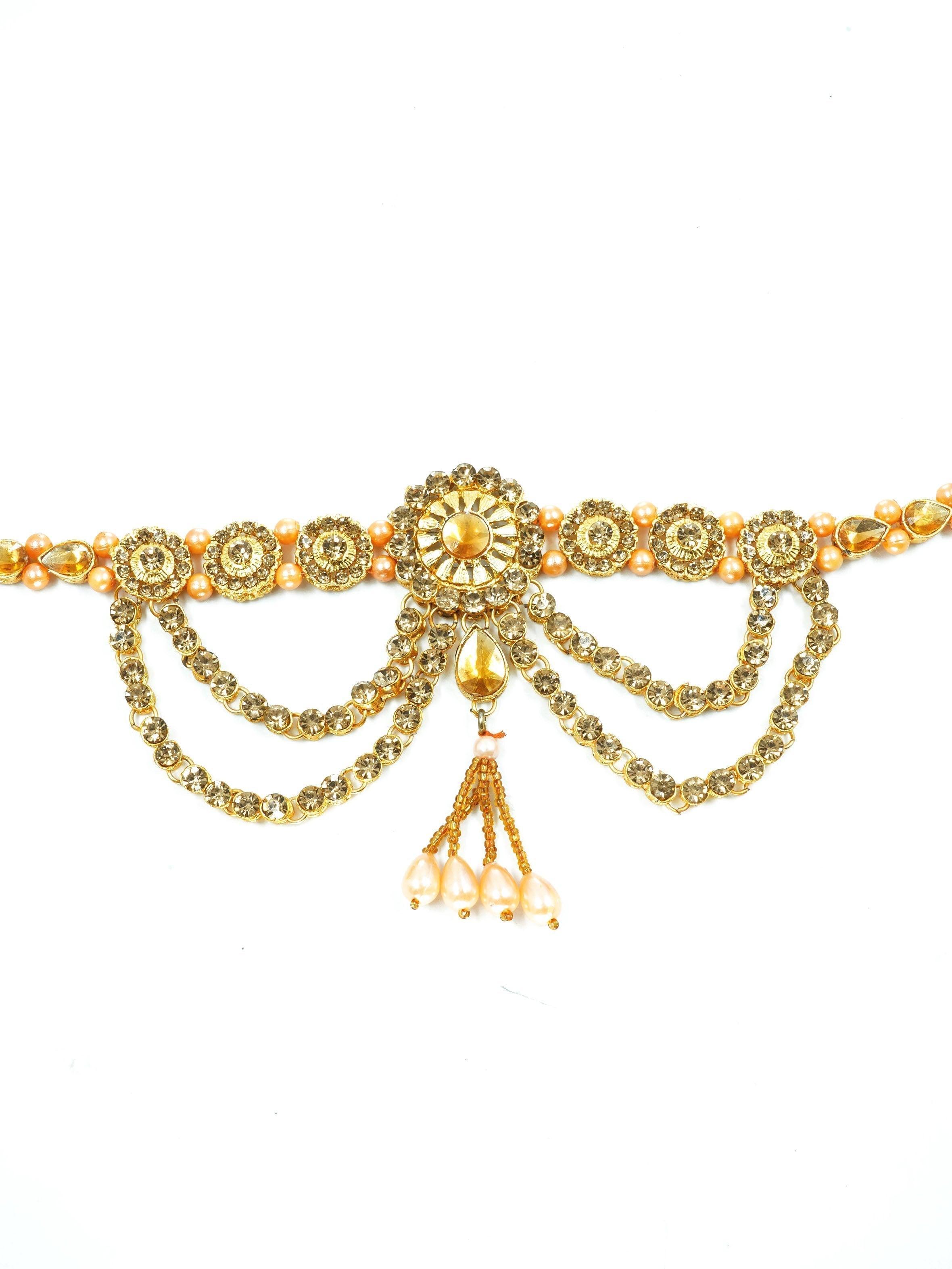 Gold Plated Designer adjustable Waistbelt / vadiyannam with fancy stone - Griiham