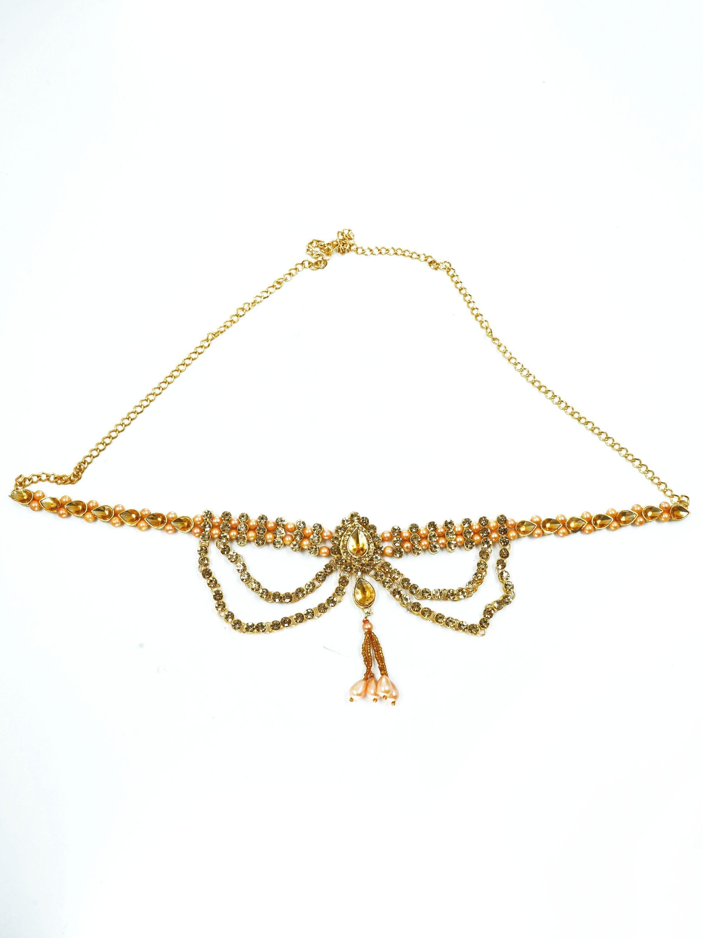 Gold Plated Designer adjustable Waistbelt / vadiyannam with fancy stone - Griiham