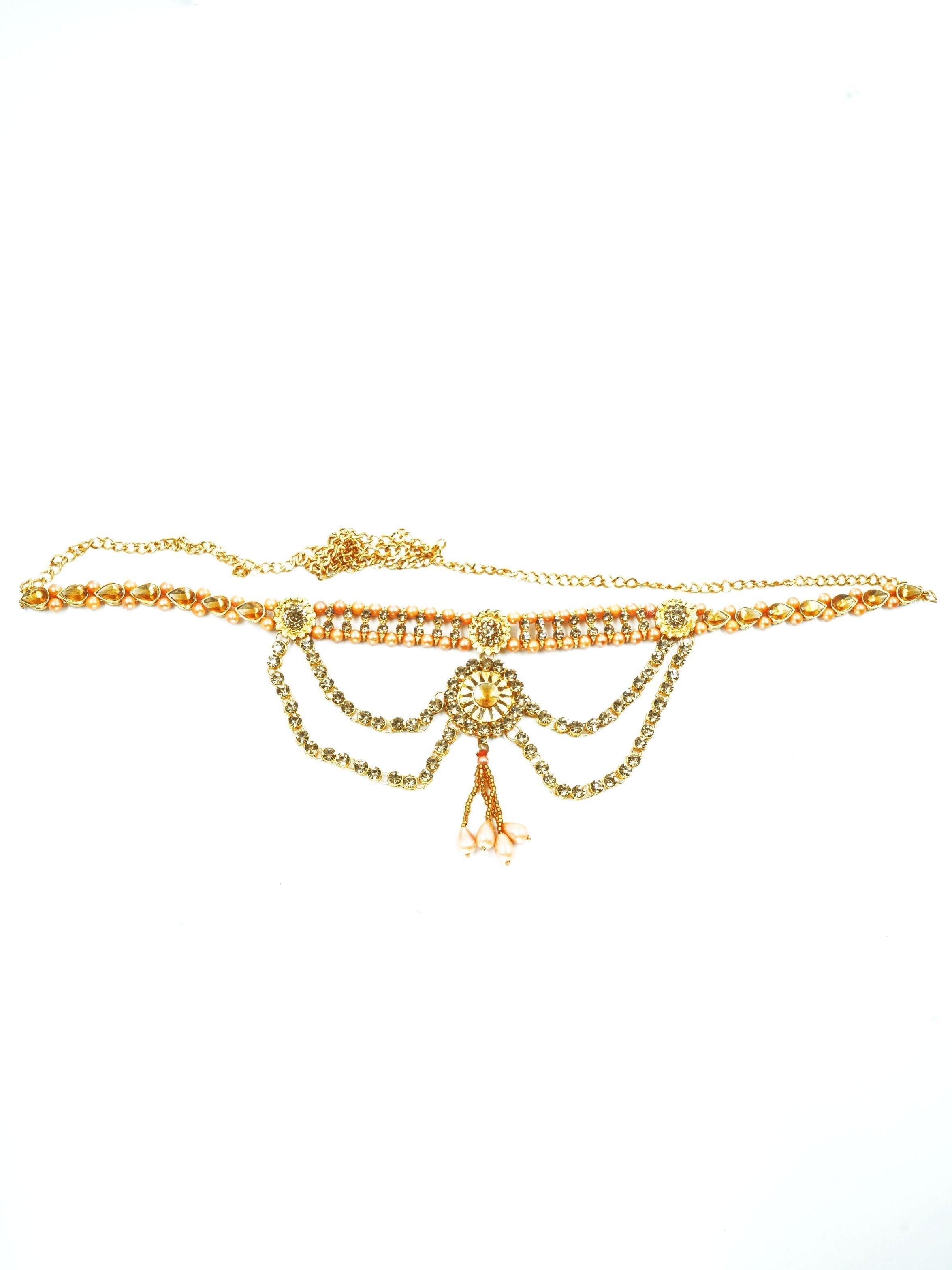 Gold Plated Designer adjustable Waistbelt / vadiyannam with fancy stone - Griiham