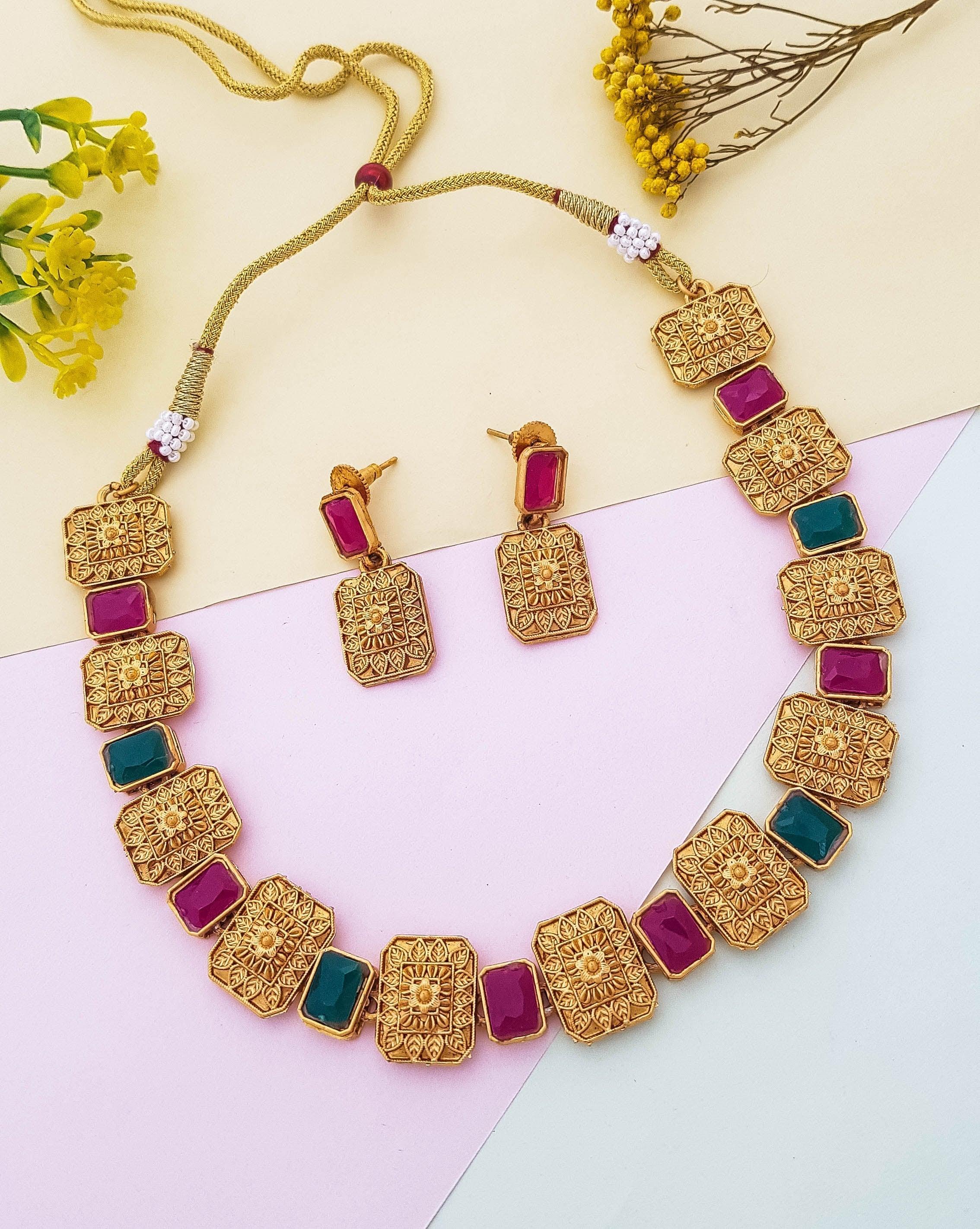 Gold Plated Elegant AD Necklace Set 18450N - Griiham