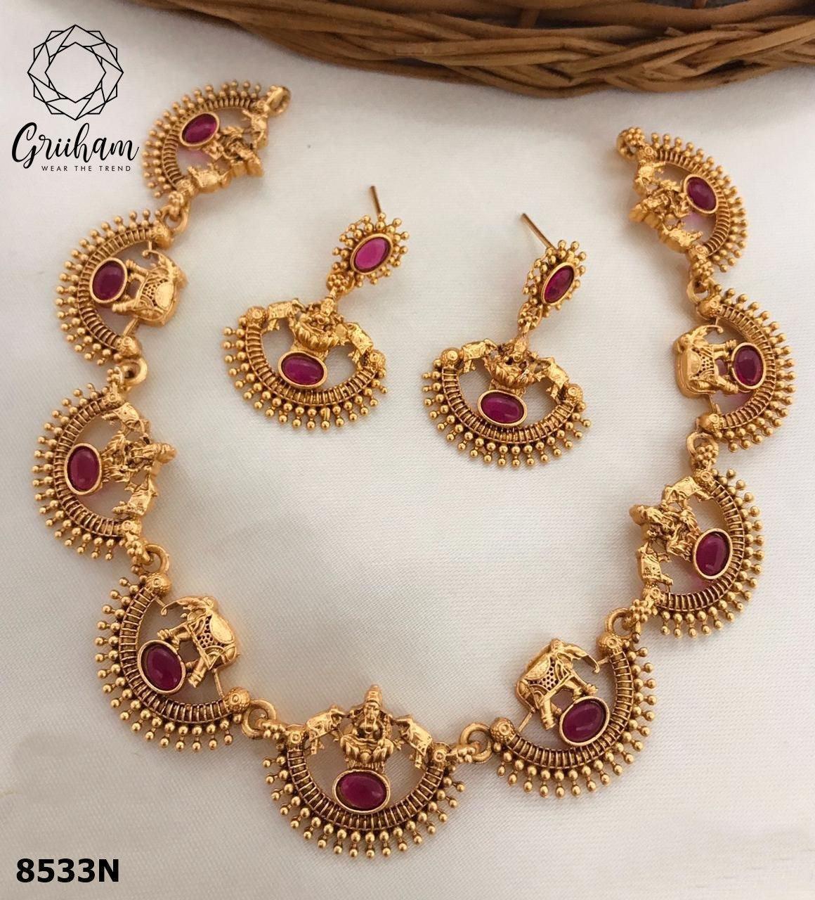 Gold Plated Elegant All occasions Designer Necklace Set with diff Colour