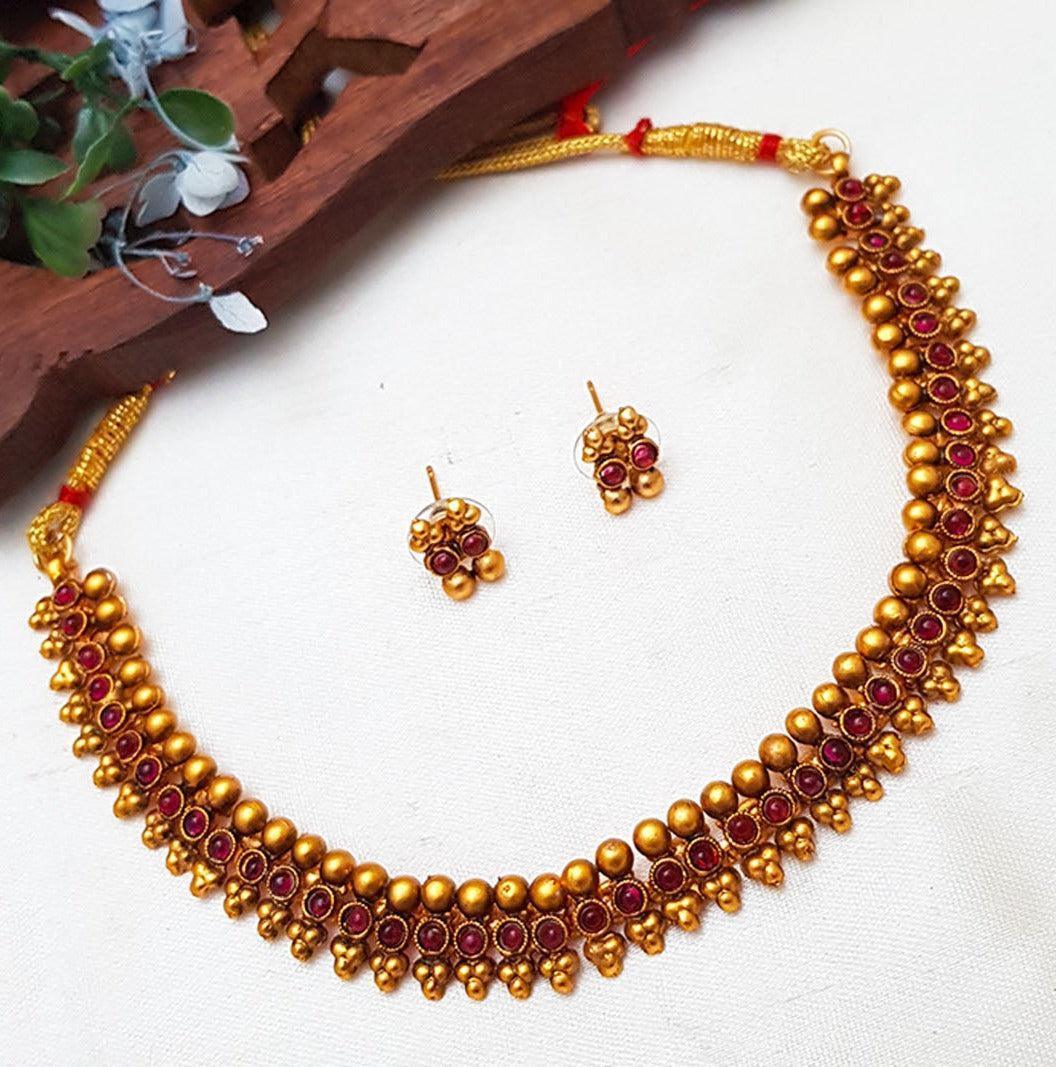 Gold Plated Elegant All occasions Necklace Set with diff Colours 7904N-Necklace Set-Griiham-Ruby Red-Griiham