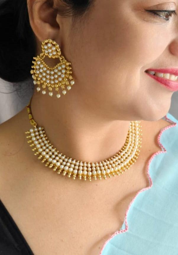 Gold Plated Elegant All occasions Pearl Necklace set - Griiham