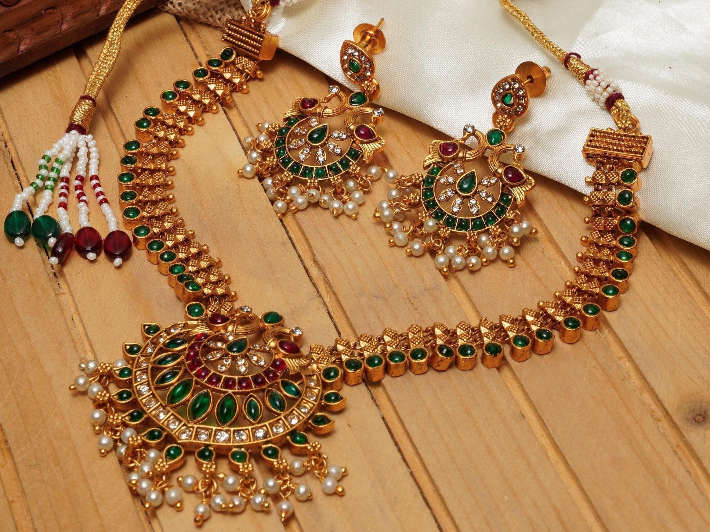 Gold Plated Elegant Classic Stone Studded Necklace Set with diff Colours 9300N - Griiham