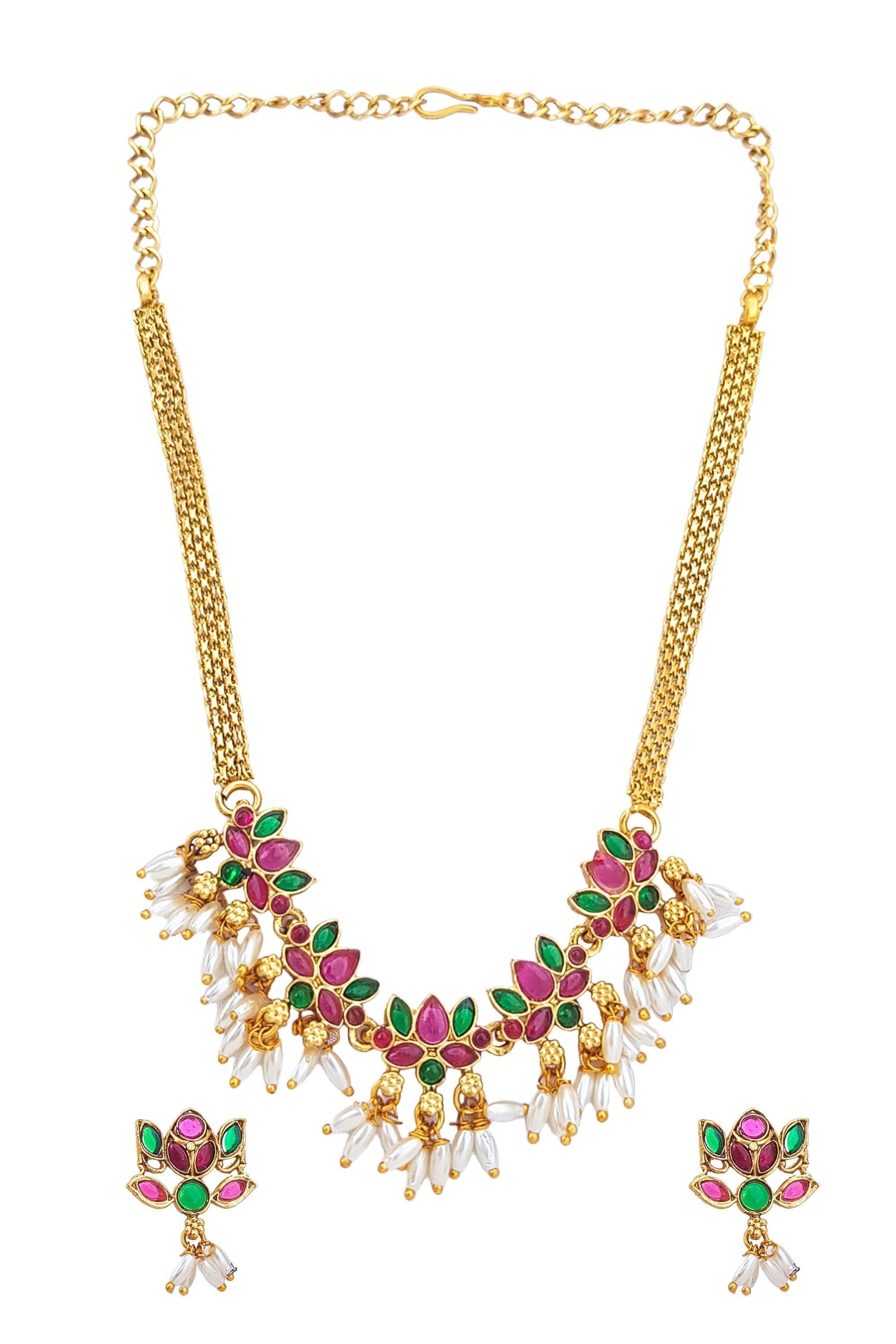 Gold Plated Elegant Lotus Design Necklace Set - Griiham