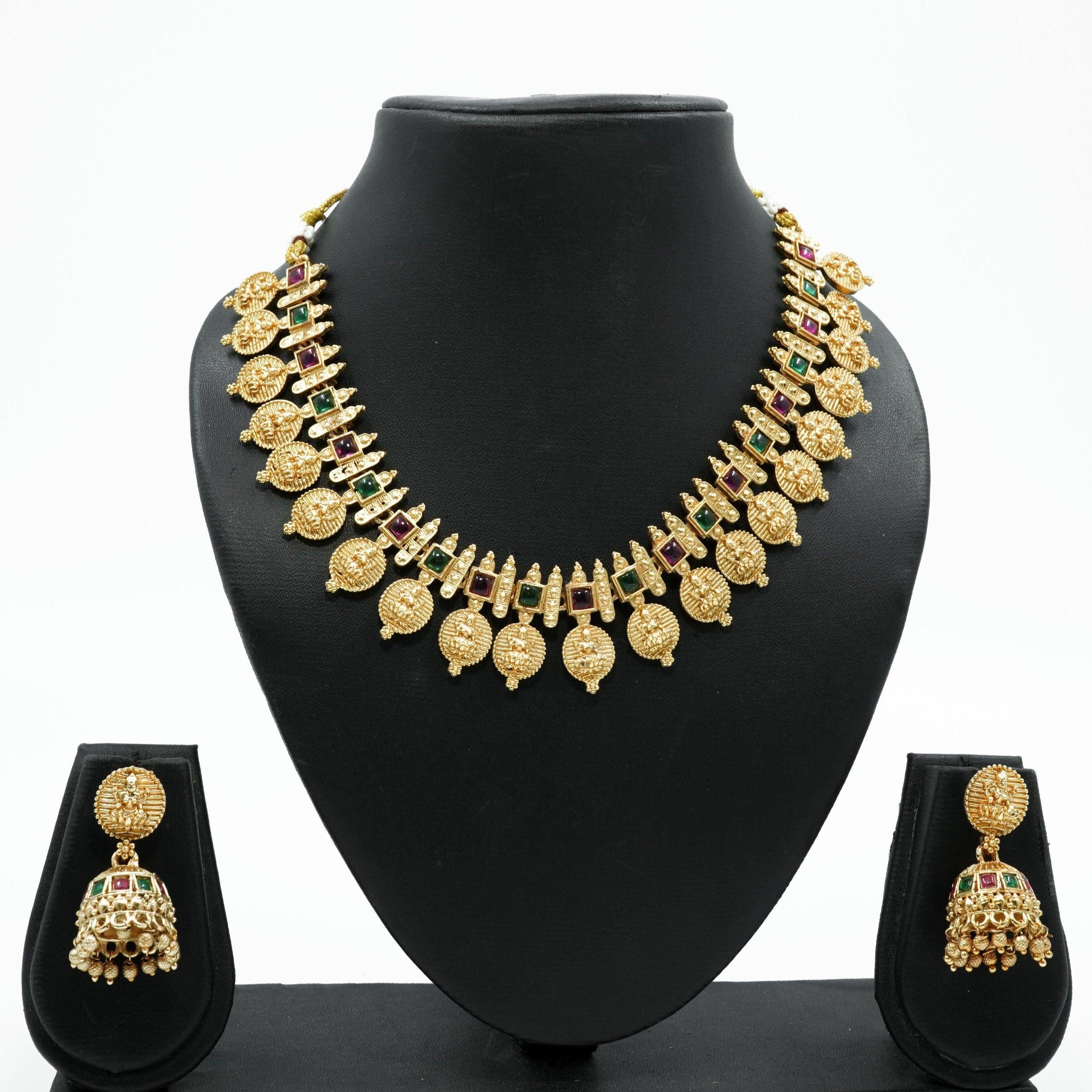 Gold Plated Elegant Necklace Set with diff Colours 8901N - Griiham