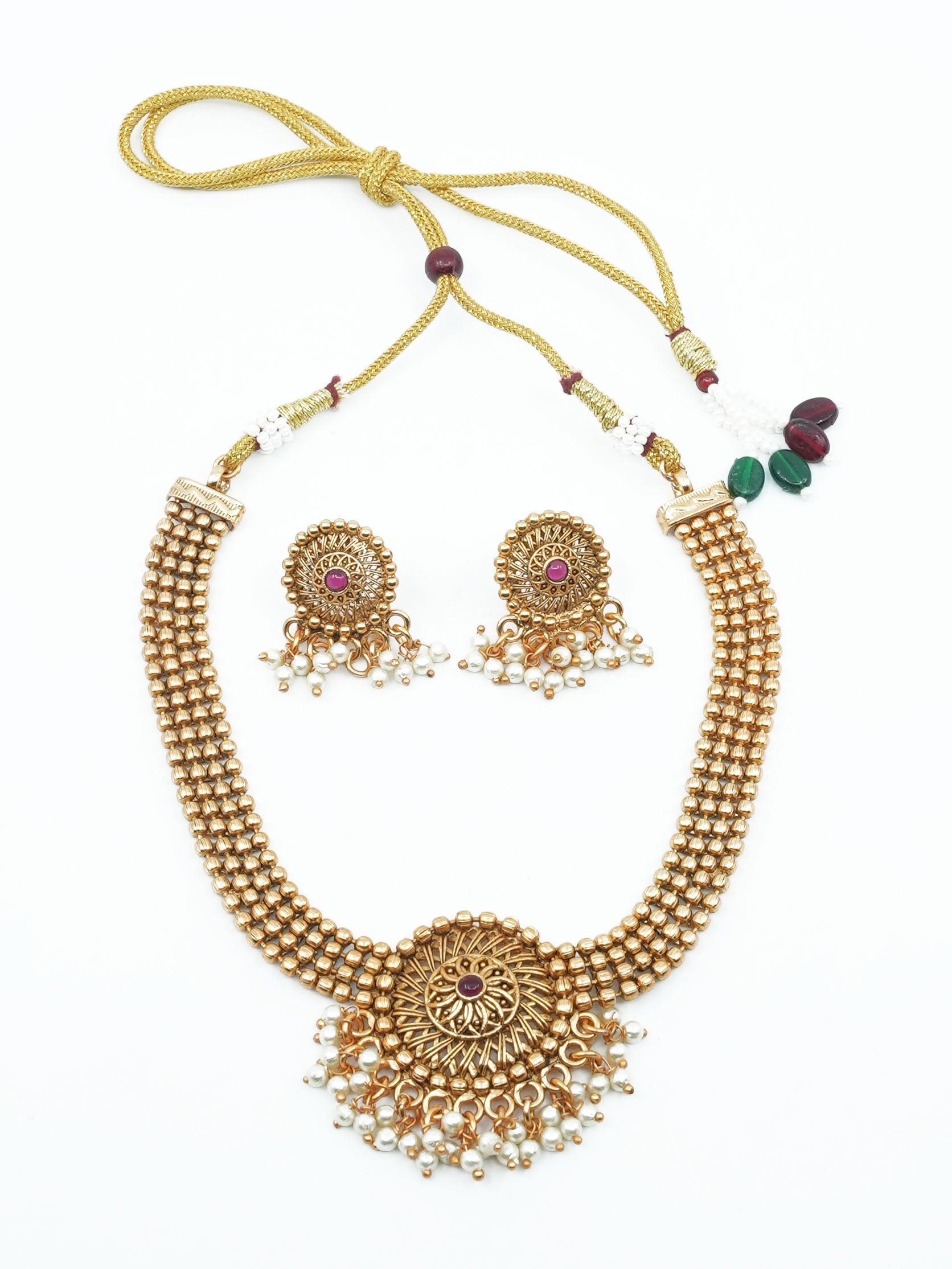 Gold Plated Elegant Necklace Set with kempu stones 11490N - Griiham