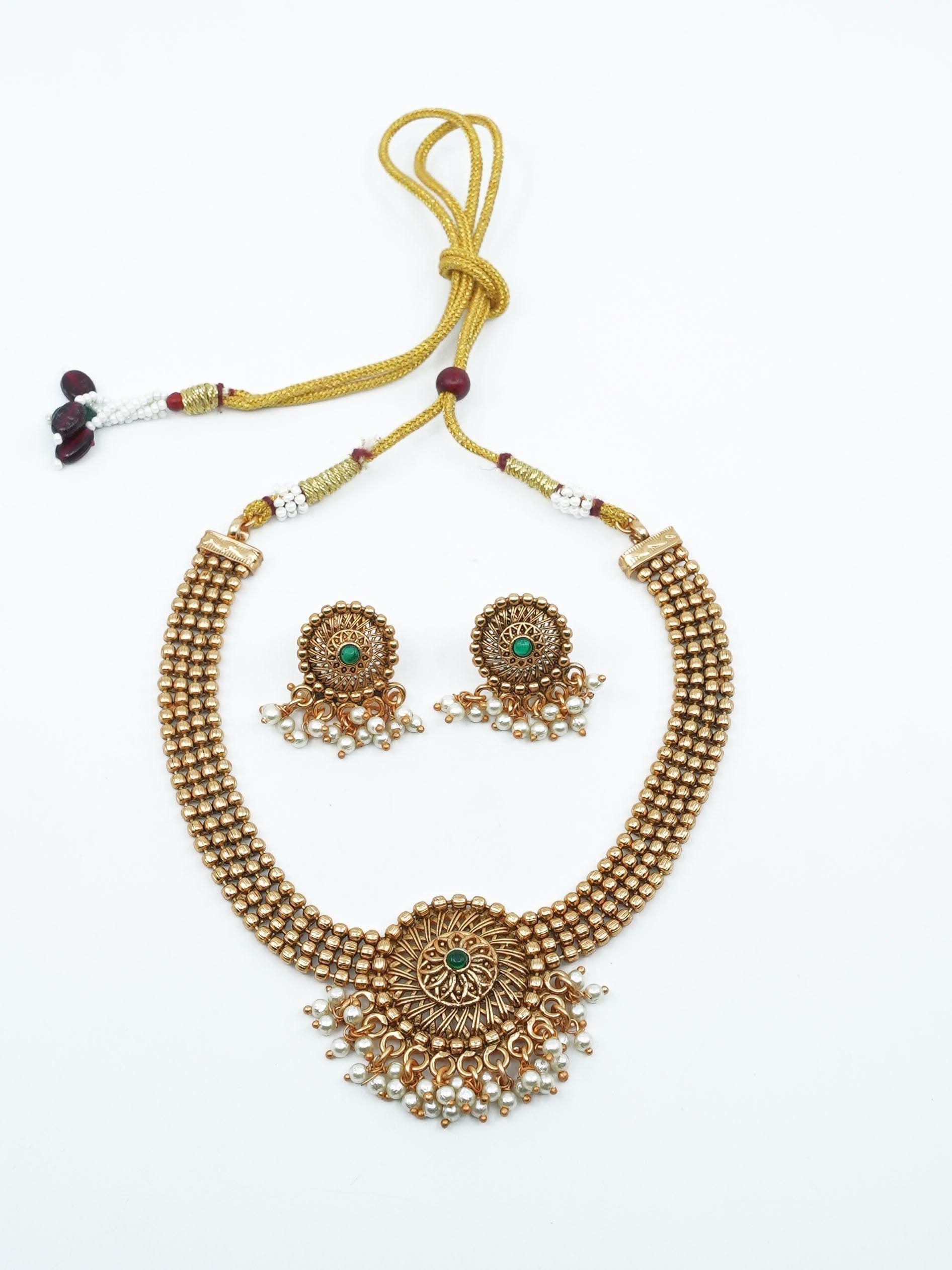 Gold Plated Elegant Necklace Set with kempu stones 11490N - Griiham