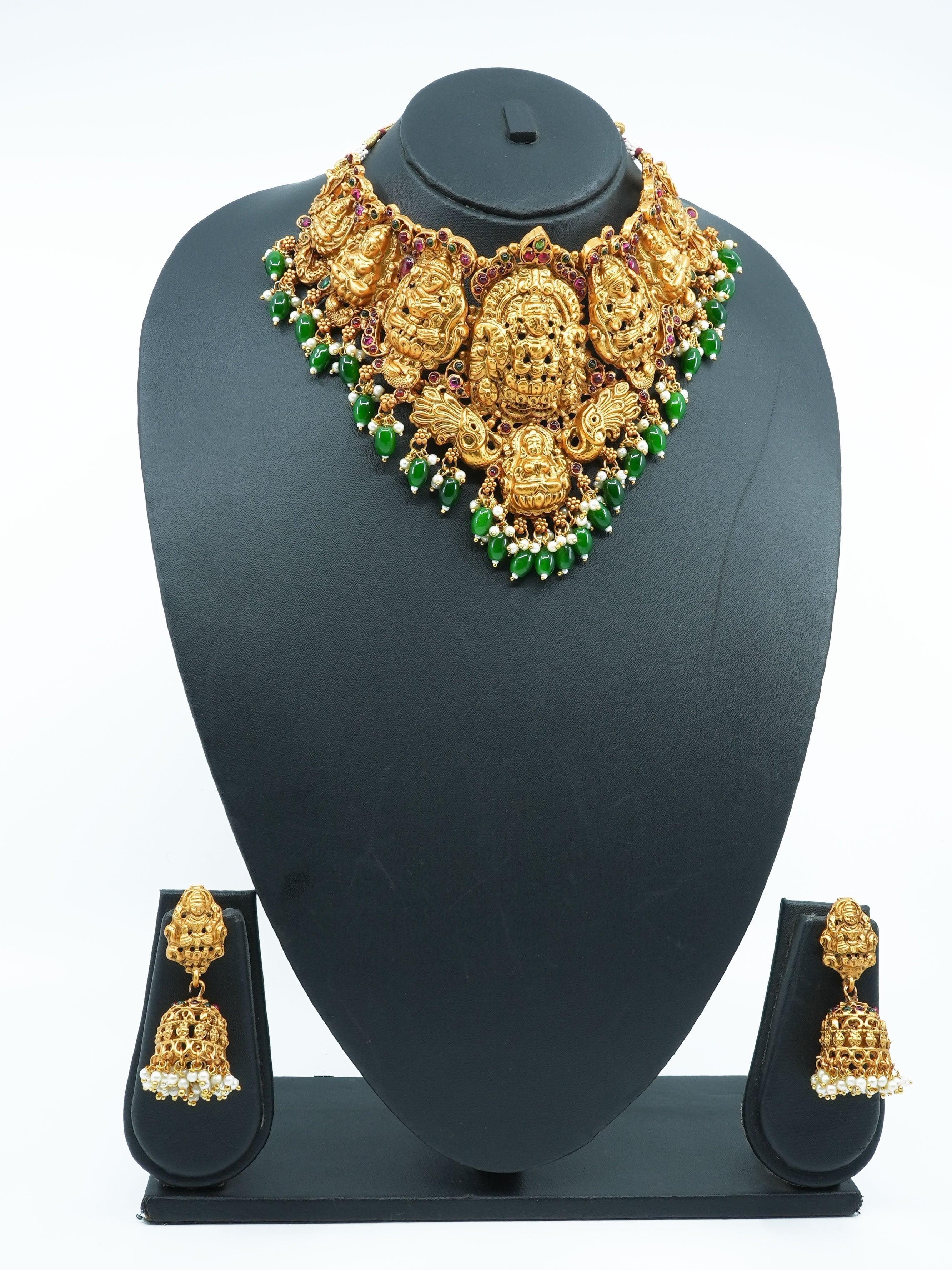 Gold Plated Elegant Necklace Set with kempu stones - Griiham