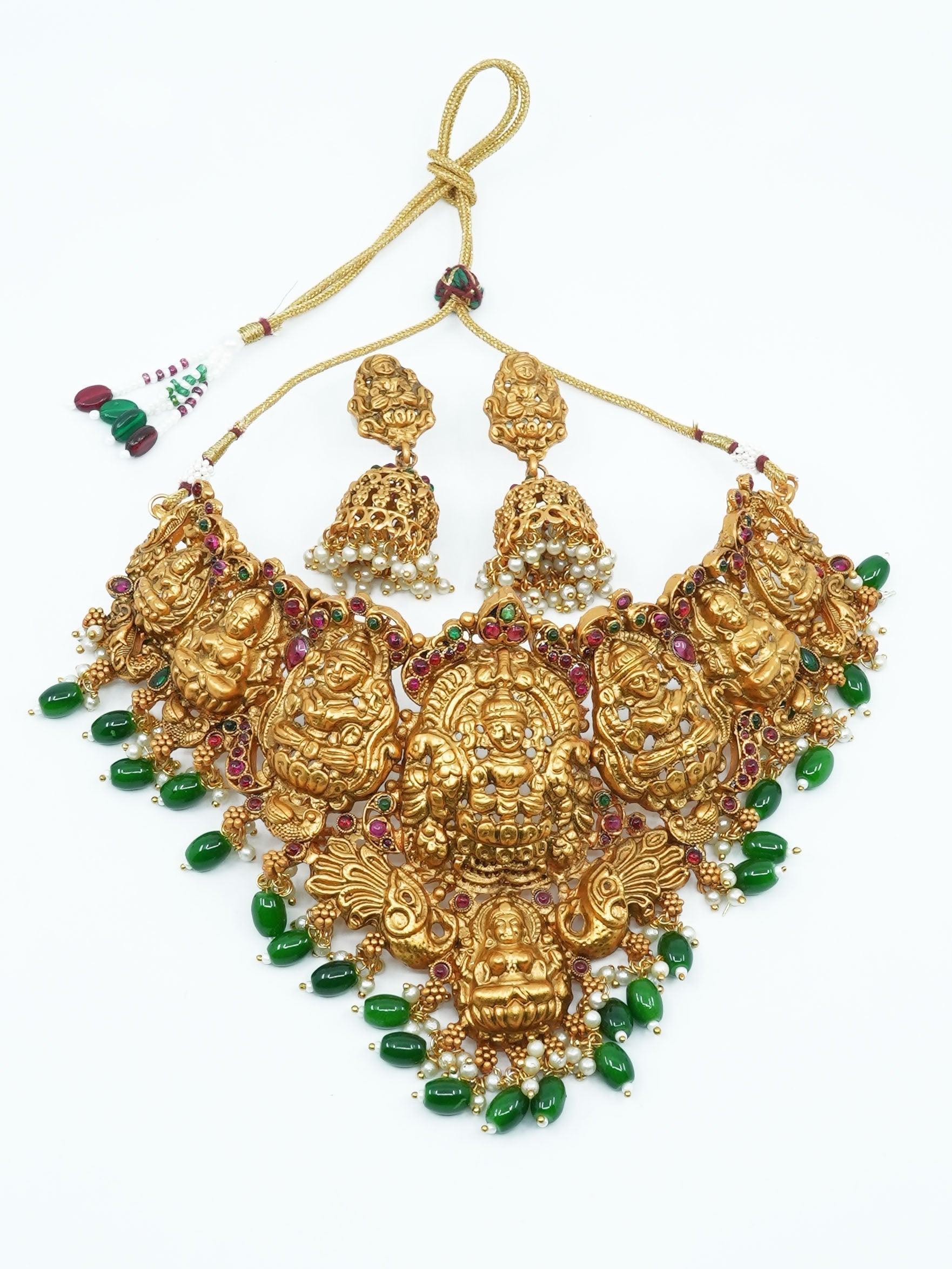 Gold Plated Elegant Necklace Set with kempu stones - Griiham