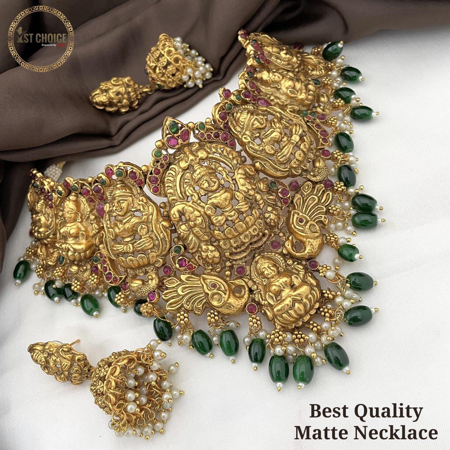 Gold Plated Elegant Necklace Set with kempu stones - Griiham