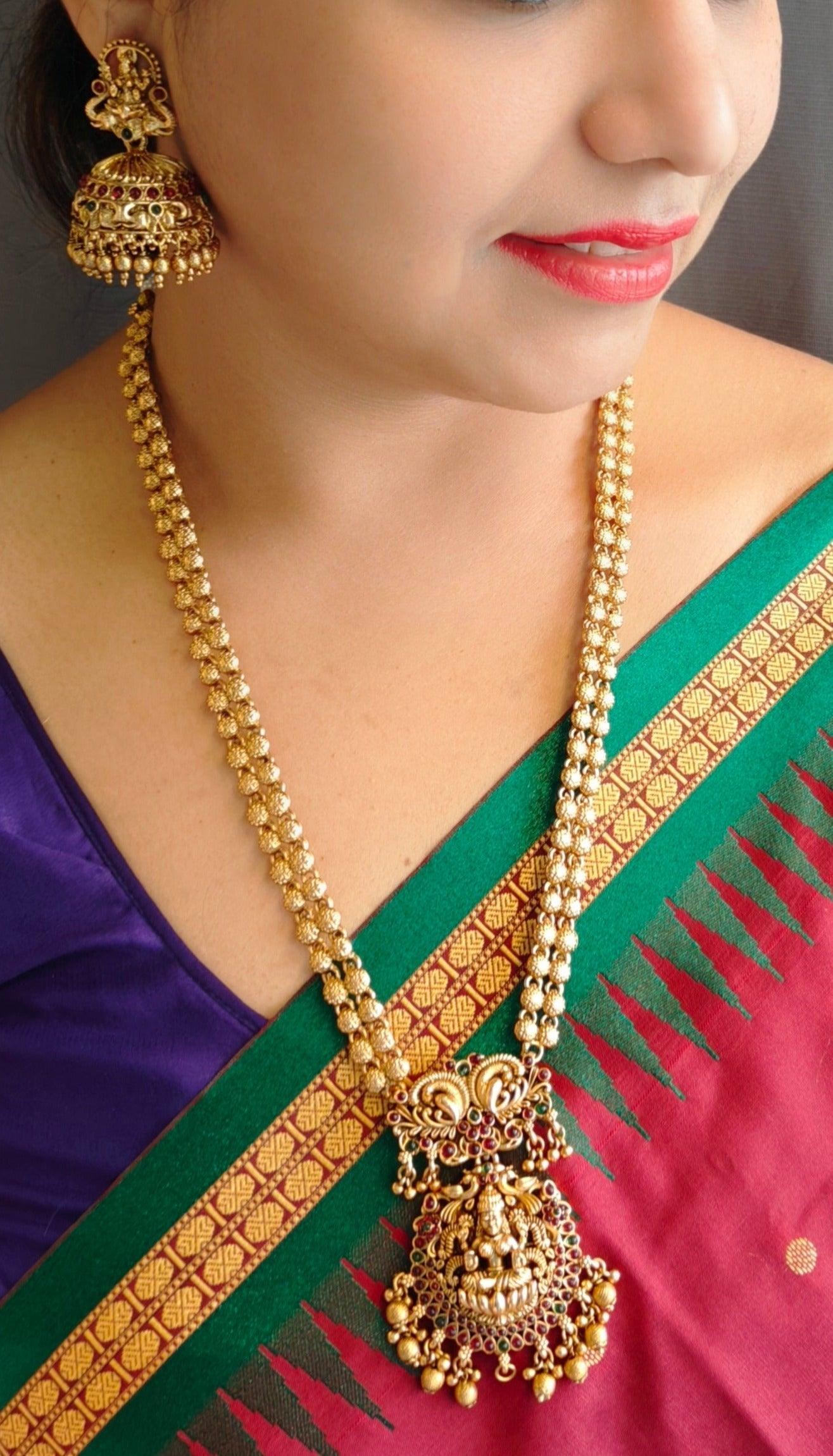 Gold Plated Exclusive Laxmi Long Necklace Set 23427N - Griiham