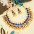 Gold Plated Exclusive bestseller Blue Stone Studded Necklace Set with pearl drop