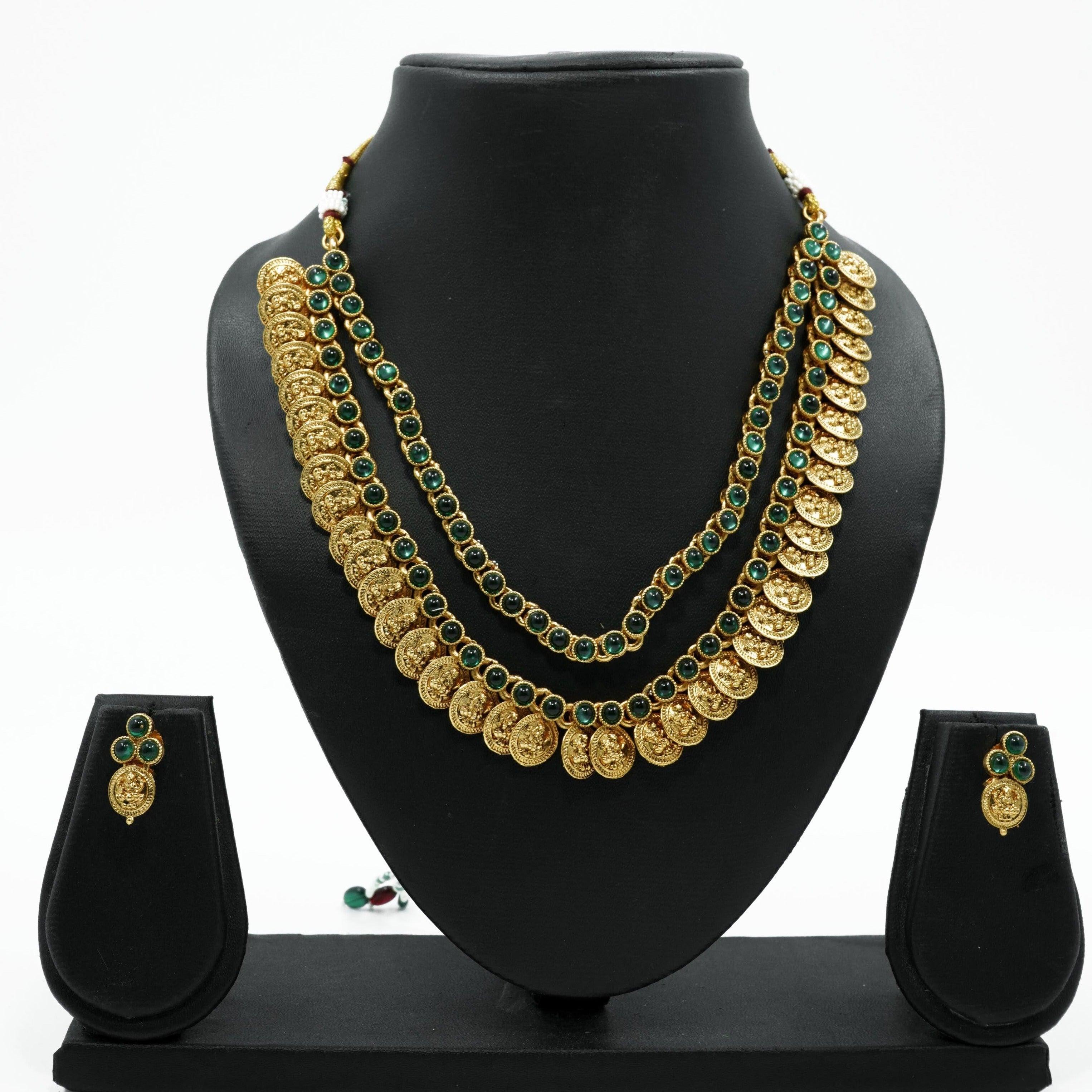 Gold Plated Exclusive bestseller Layered Grand Laxmi Necklace Set with colour options 9847N - Griiham