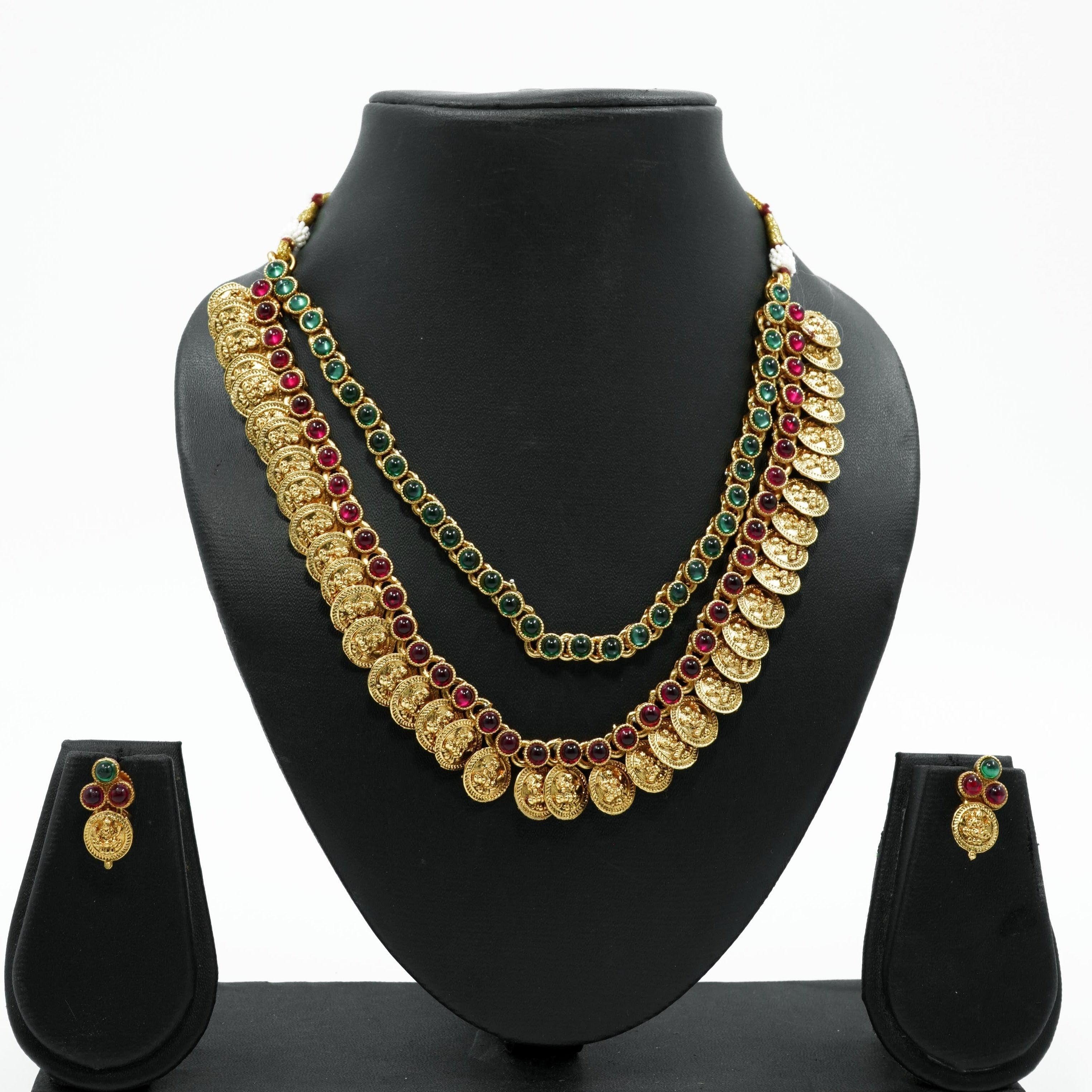 Gold Plated Exclusive bestseller Layered Grand Laxmi Necklace Set with colour options 9847N - Griiham