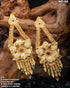 Gold Plated Floral Hangings Earrings with ruby green stone