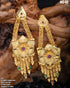 Gold Plated Floral Hangings Earrings with ruby green stone