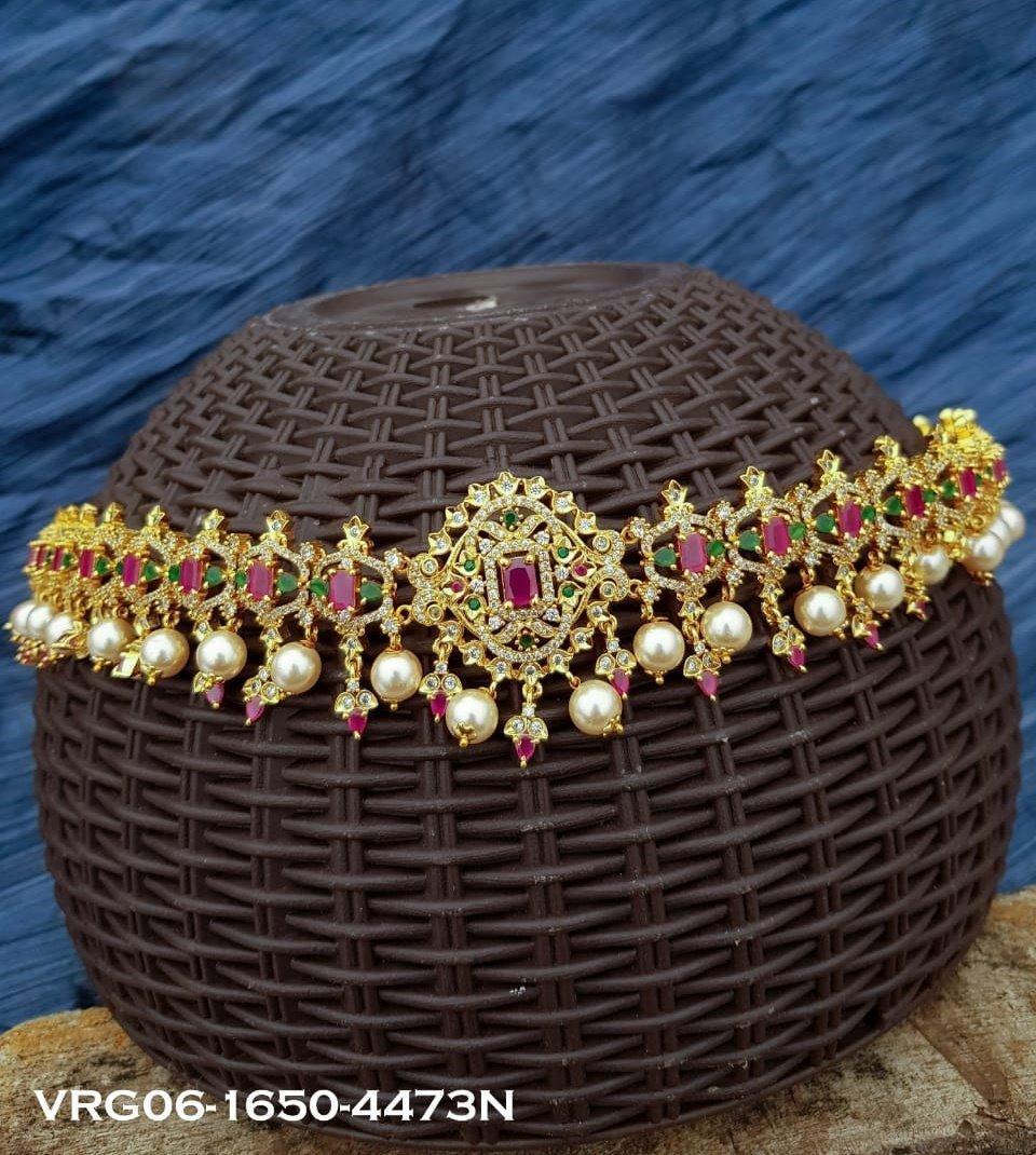 Gold Plated Free Size Real AD Stone Multicolour Vodiannam/Waist belt/Kamar bandh