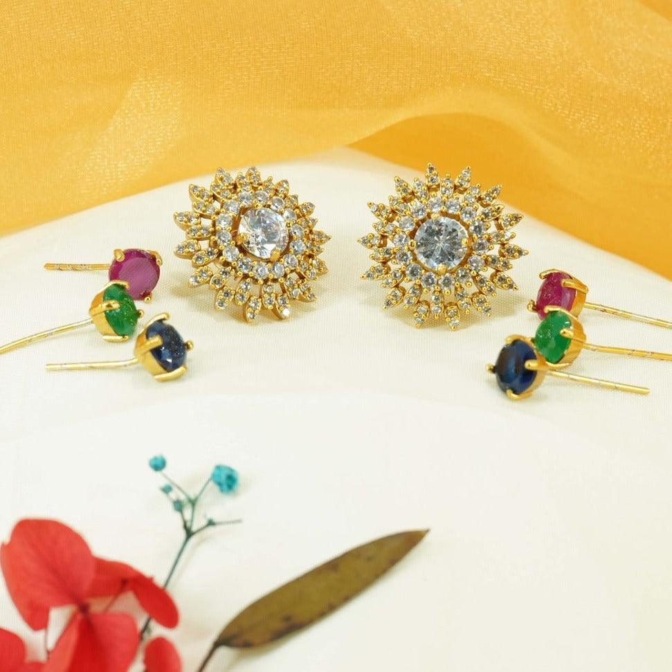 Gold Plated Interchangeable Stone Earrings Studs 7134N - Griiham