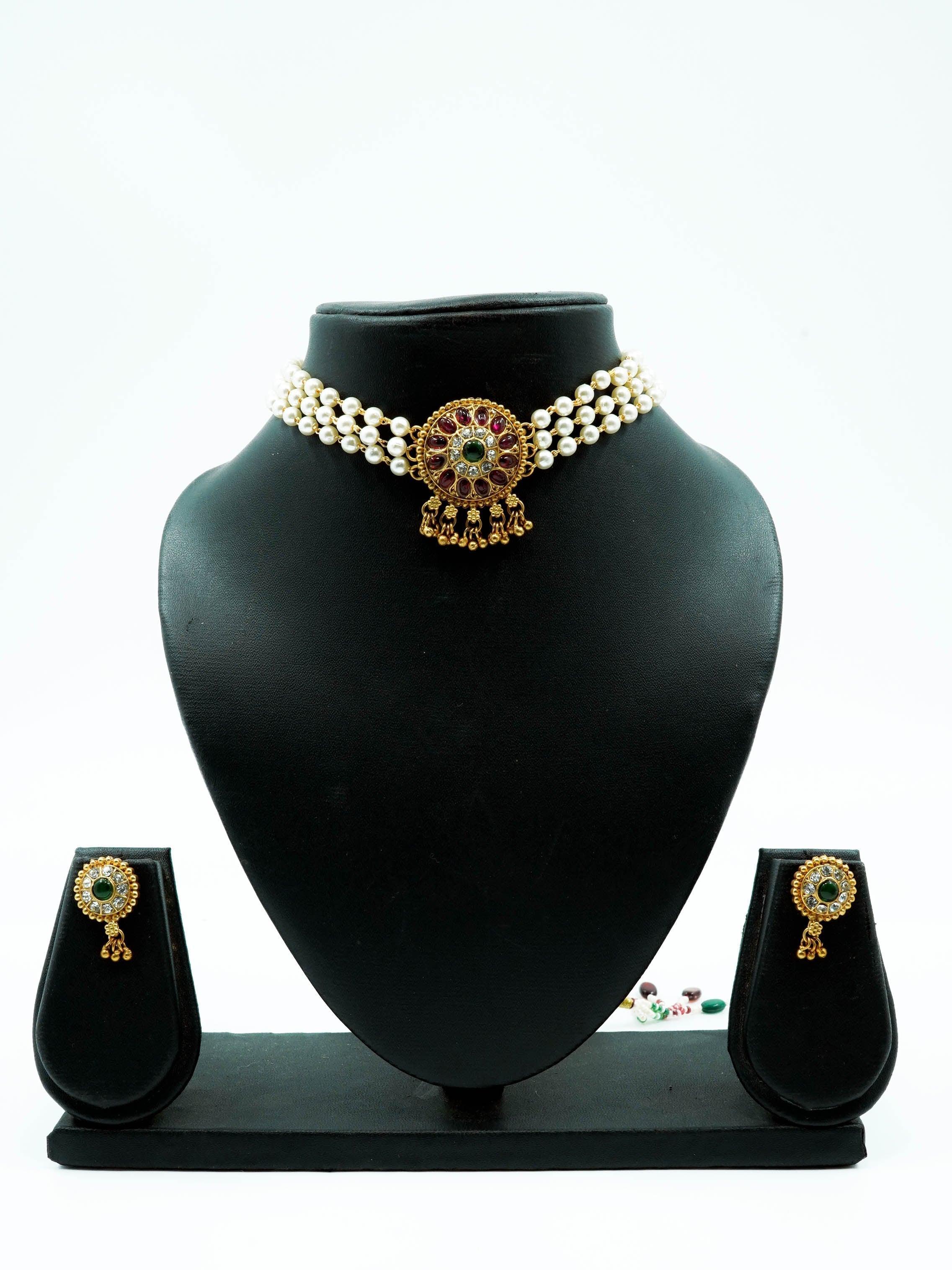 Gold Plated Laxmi Choker Necklace set 10392N - Griiham